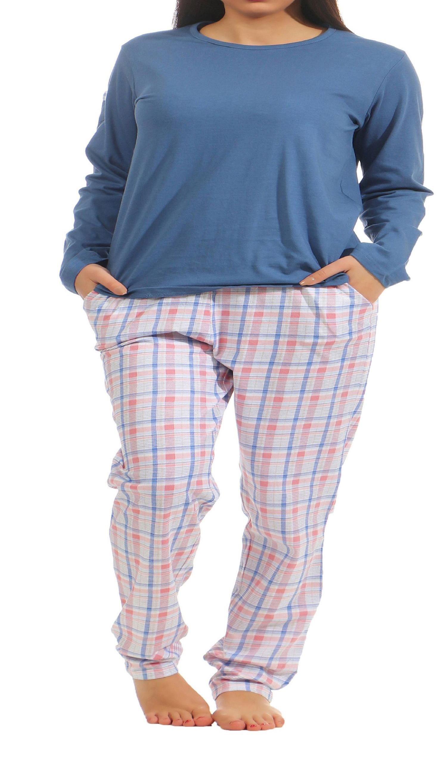 Damen Pyjama Schlafanzug langarm Mix & Match Optik, Hose Kariert 181 201 90 204 Damen Pyjama Schlafanzug langarm Mix & Match Optik, Hose Kariert 181 201 90 204