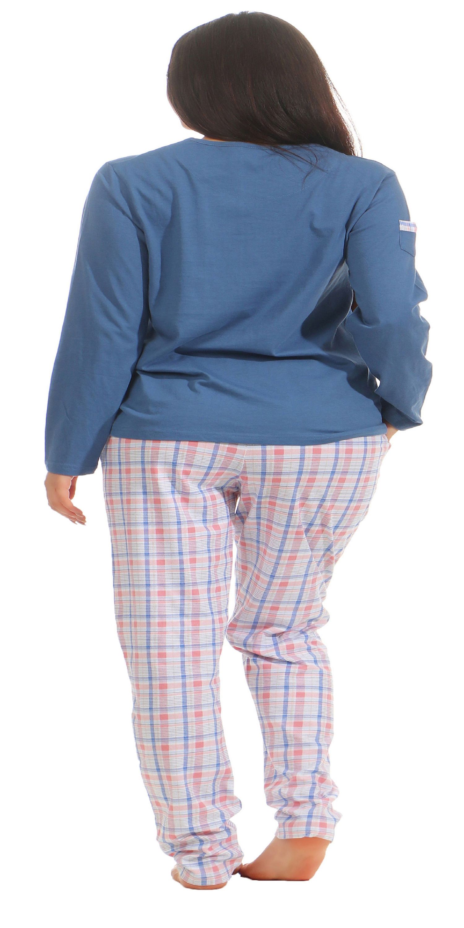 Damen Pyjama Schlafanzug langarm Mix & Match Optik, Hose Kariert 181 201 90 204