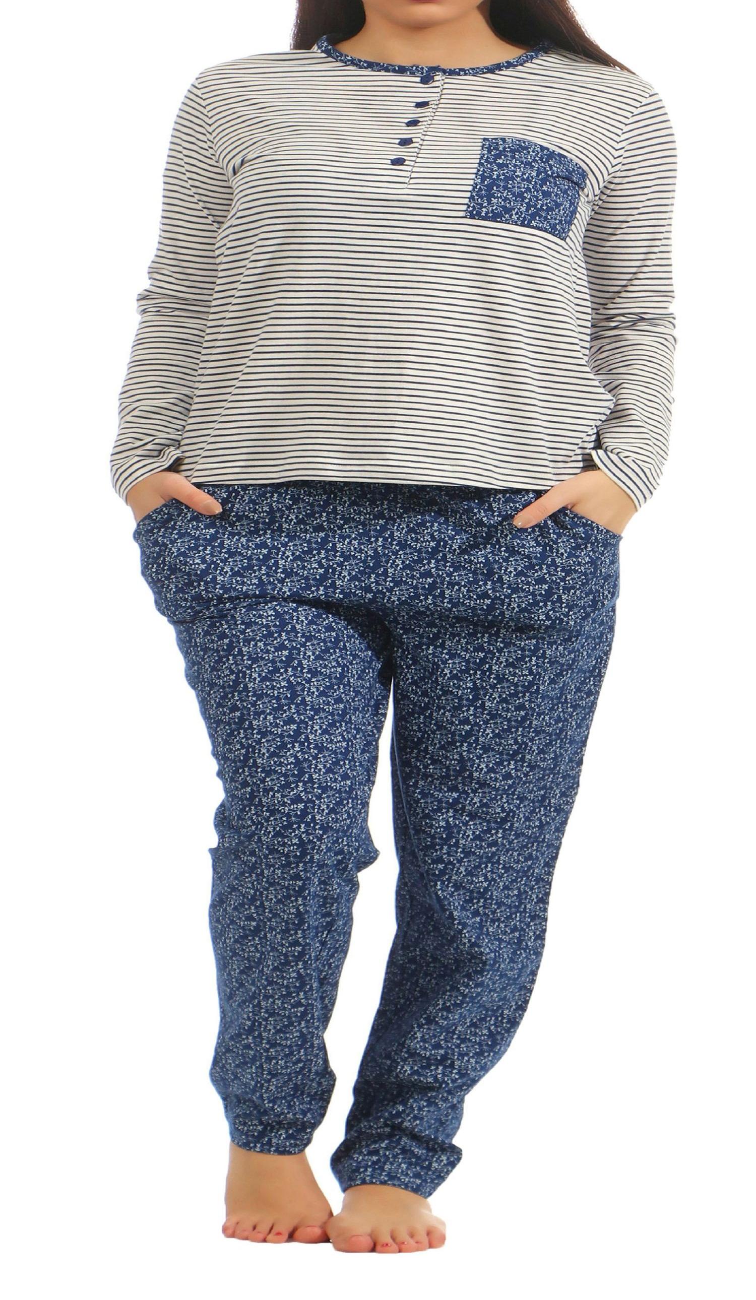 Normann Damen Schlafanzug Pyjama langarm, tolle Optik, perfekt zum chillen 201 90 881 Normann Damen Schlafanzug Pyjama langarm, tolle Optik, perfekt zum chillen 201 90 881