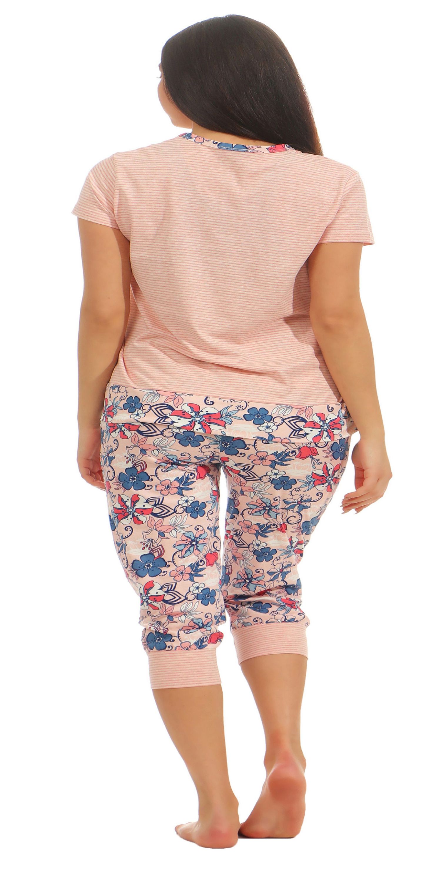 Normann Damen Capri Schlafanzug Pyjama mit ¾ Caprihose kurzarm 181 204 90 106