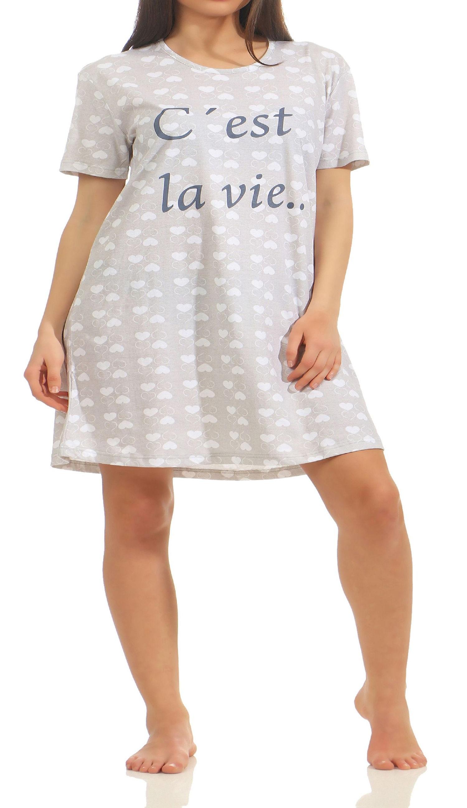 Normann Damen Nachthemd Bigshirt kurzarm mit Herz alloverdruck 181 214 90 879