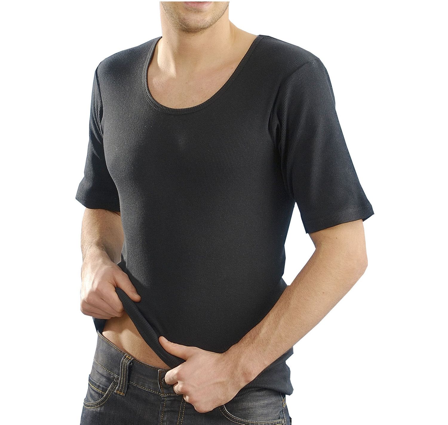 Herren Unterhemd kurzarm 1/2-Arm Doppelripp 2erpack schwarz 10427-A