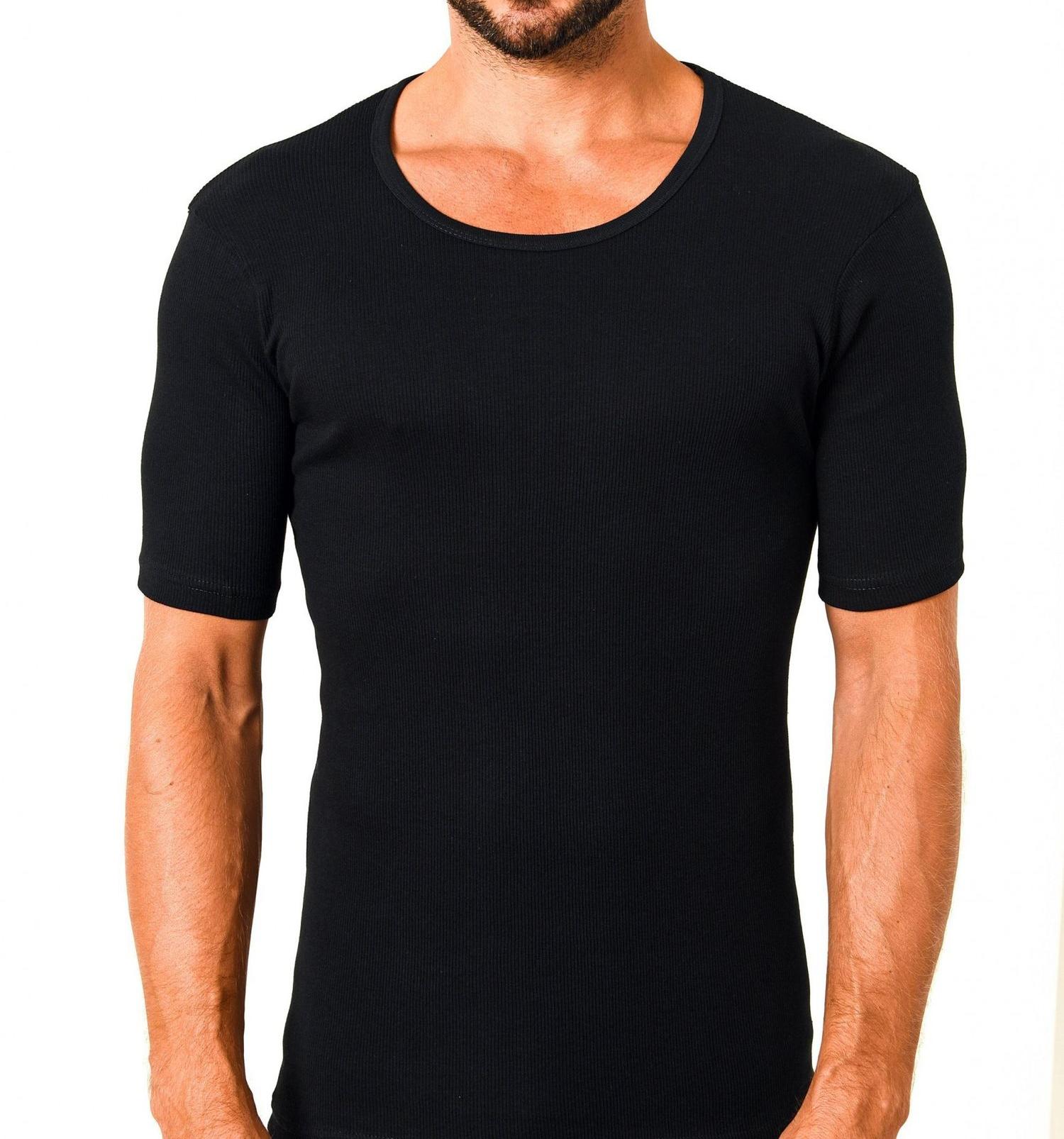 Herren Unterhemd kurzarm 1/2-Arm Doppelripp 2erpack schwarz 10427-A