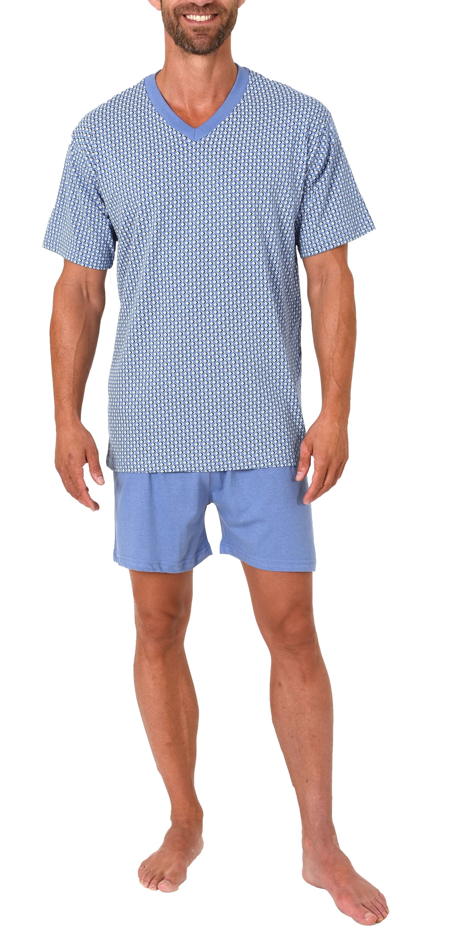 Eleganter Herren Shorty kurzarm Pyjama Schlafanzug mit V-Hals 60837