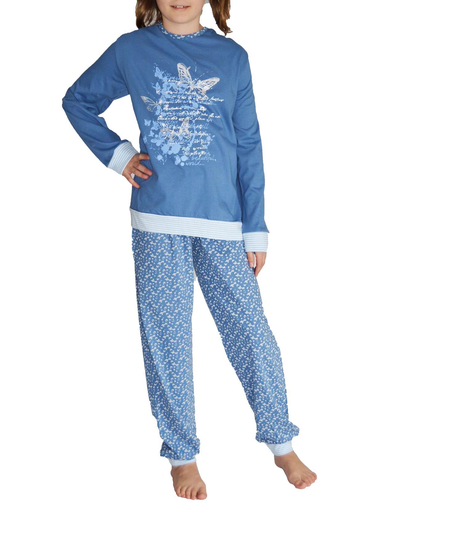 Süsser Mädchen Pyjama langarm  mit Bündchen und Schmetterling als Motiv 181 401 90 212