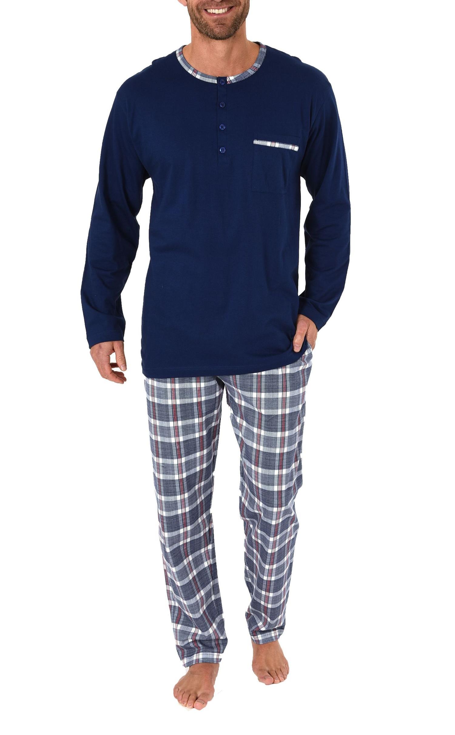 Herren Schlafanzug Pyjama mit karo Hose – Mix and Match Optik – auch in Übergrössen