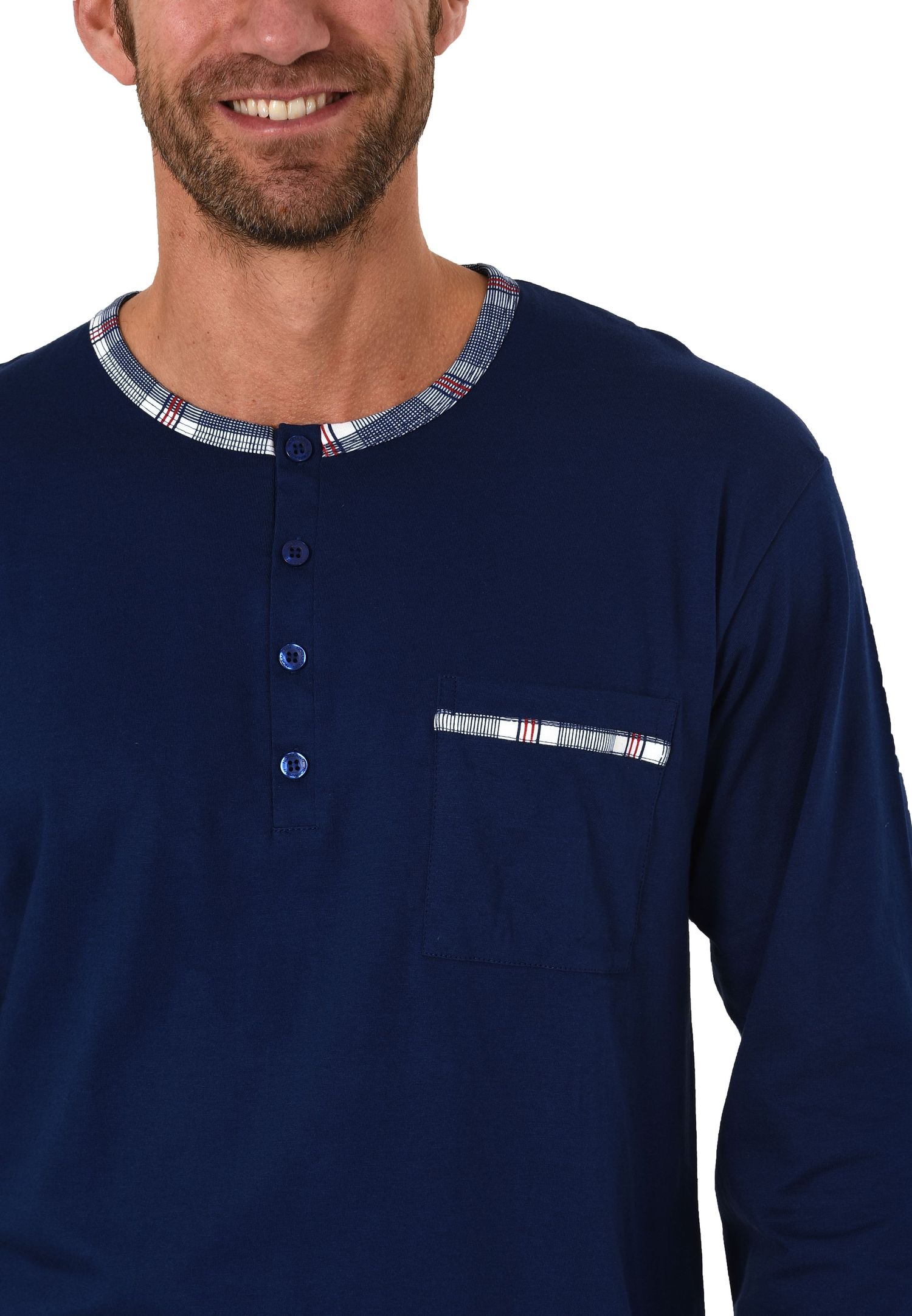 Herren Schlafanzug Pyjama mit karo Hose – Mix and Match Optik – auch in Übergrössen