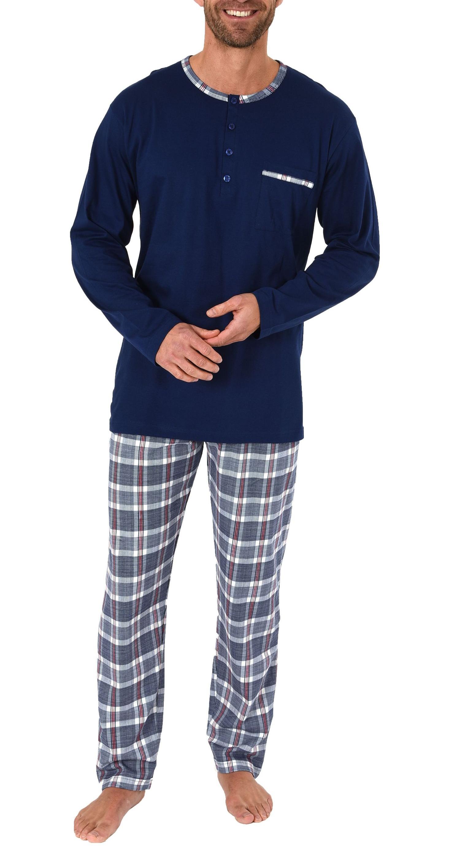 Herren Schlafanzug Pyjama mit karo Hose – Mix and Match Optik – auch in Übergrössen