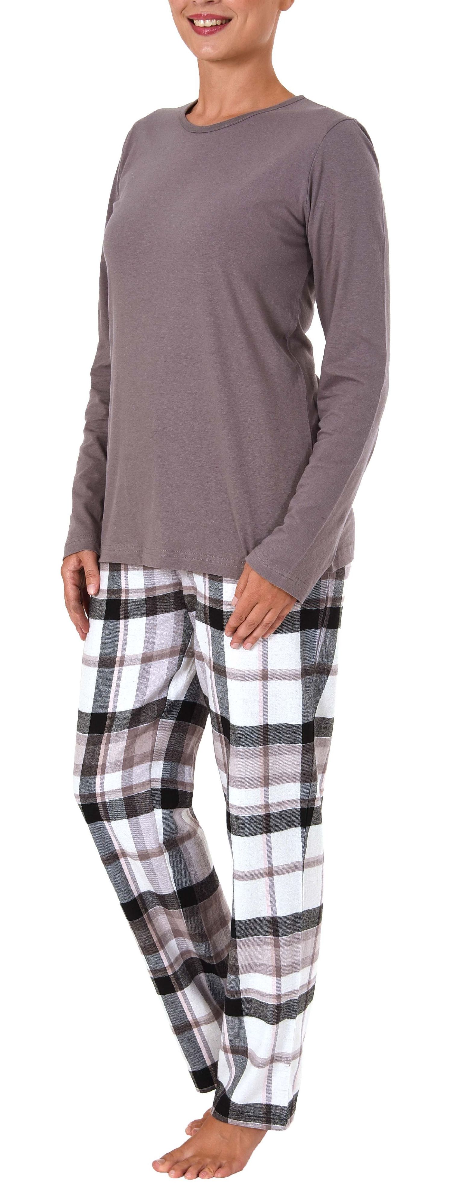 Damen Flanell Pyjama Mix & Match Hose Flanell, Top Single Jersey - auch in Übergrössen