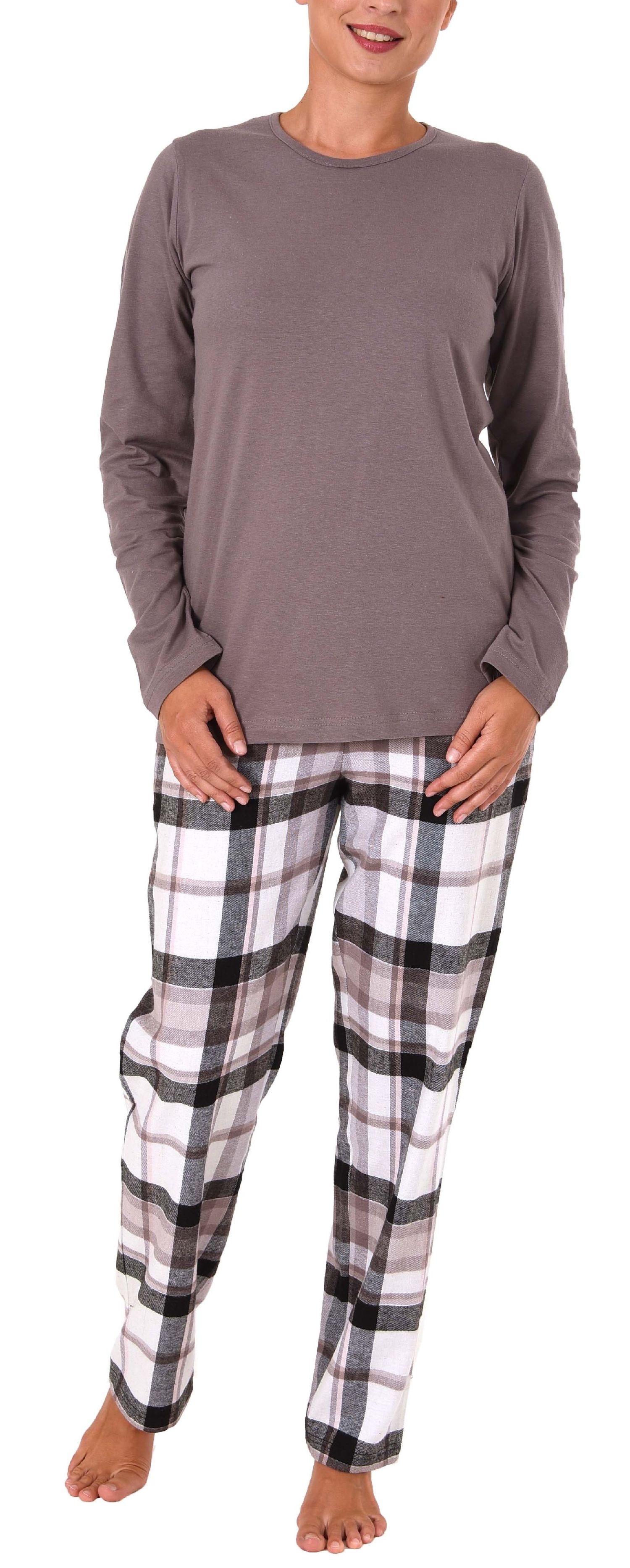 Damen Flanell Pyjama Mix & Match Hose Flanell, Top Single Jersey - auch in Übergrössen