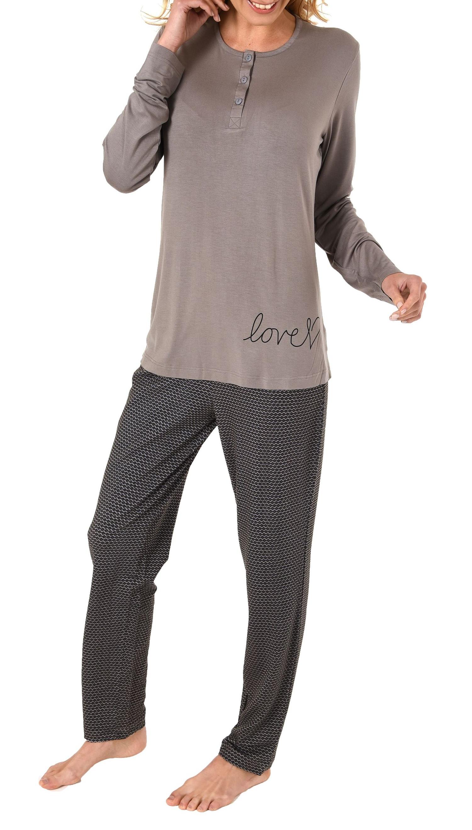 Eleganter Damen Pyjama Schlafanzug lang mit Knopfleiste - 281 201 90 351