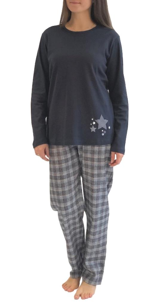 Damen Flanell Pyjama Mix & Match - Oberteil mit Sterne Motiv - auch in Übergrößen, 281 201 90 994
