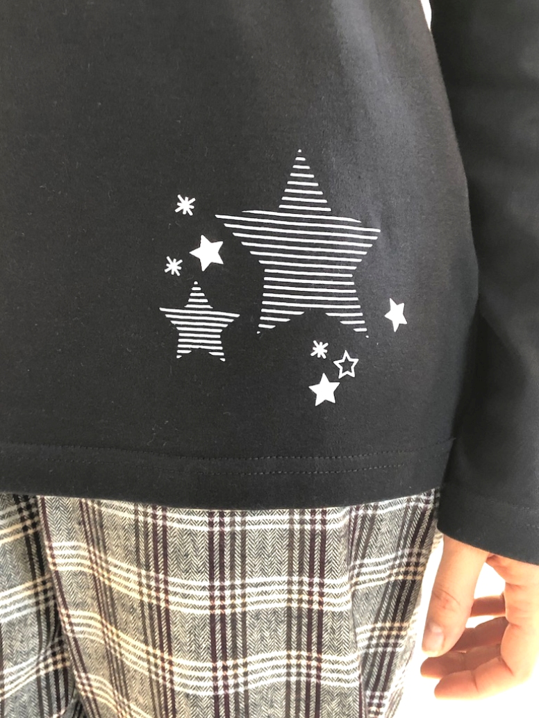 Damen Flanell Pyjama Mix & Match - Oberteil mit Sterne Motiv - auch in Übergrößen, 281 201 90 994