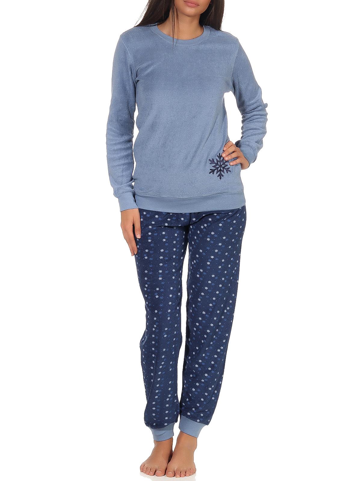 Damen Frottee Pyjama Schlafanzug langarm mit Bündchen und Eiskristall Motiv 291 201 13 900 Damen Frottee Pyjama Schlafanzug langarm mit Bündchen und Eiskristall Motiv 291 201 13 900