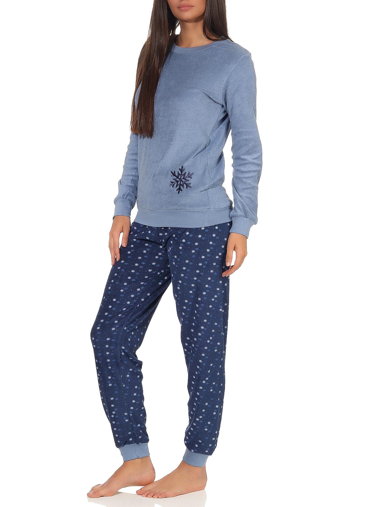 Damen Frottee Pyjama Schlafanzug langarm mit Bündchen und Eiskristall Motiv 281 201 03 004 Damen Frottee Pyjama Schlafanzug langarm mit Bündchen und Eiskristall Motiv 291 201 13 900