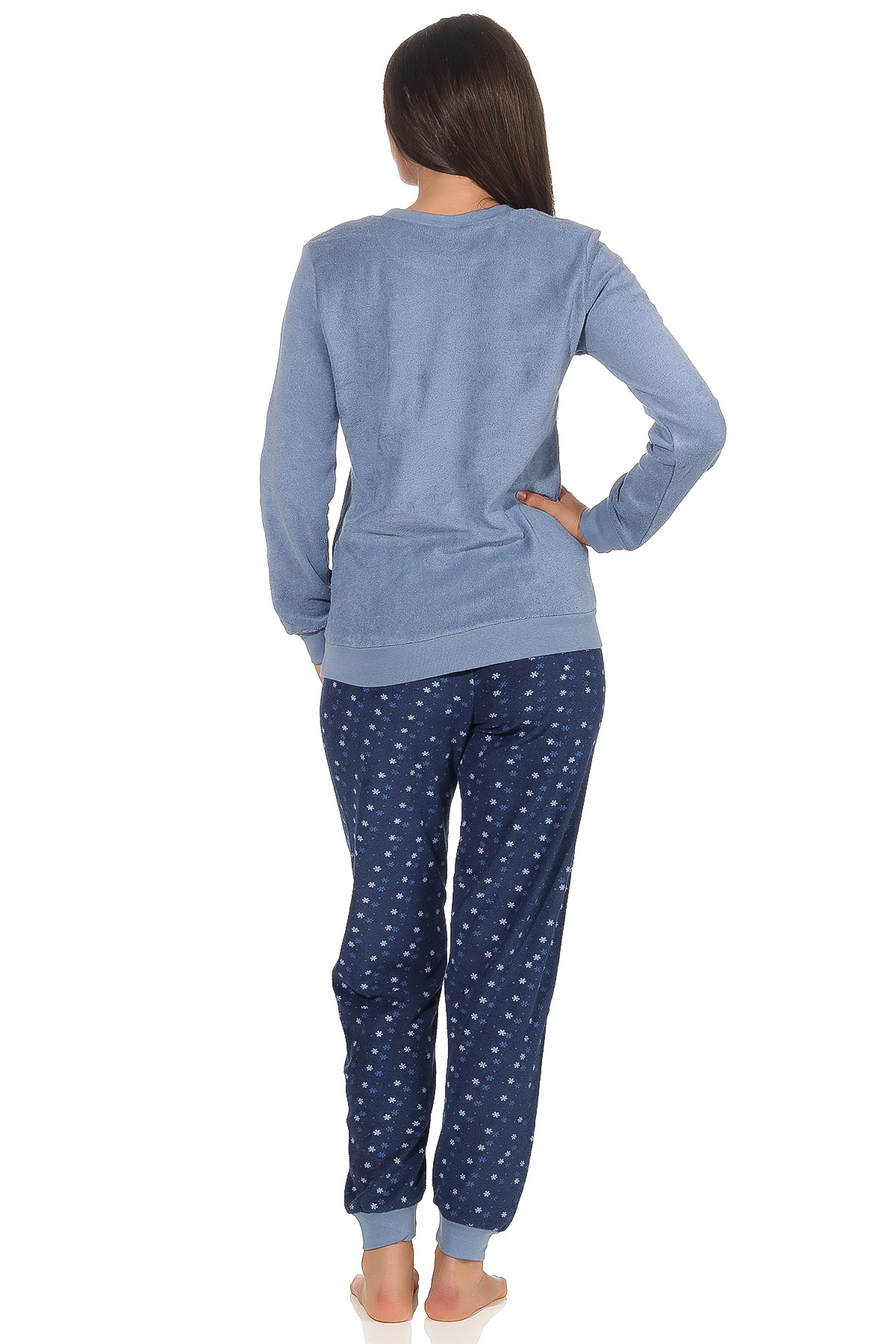 Damen Frottee Pyjama Schlafanzug langarm mit Bündchen und Eiskristall Motiv 291 201 13 900