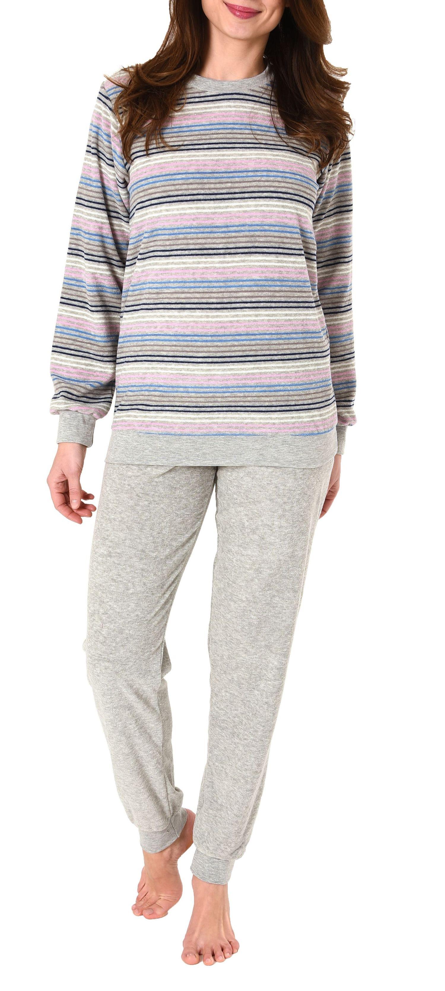 NORMANN Damen Frottee Pyjama Schlafanzug in Streifenoptik - auch in Übergrössen bis 60/62 NORMANN Damen Frottee Pyjama Schlafanzug in Streifenoptik - auch in Übergrössen bis 60/62