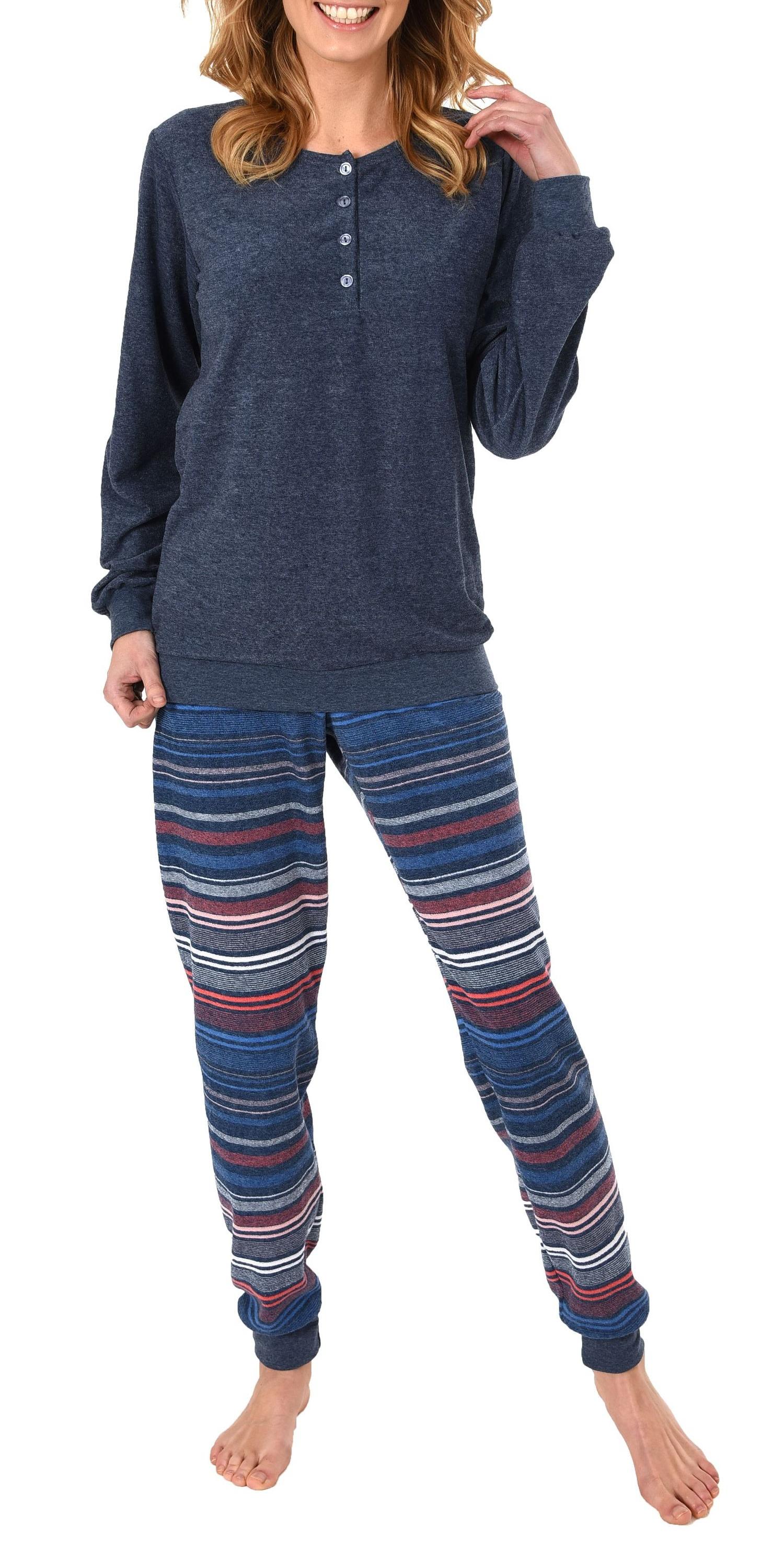 Damen Frottee Pyjama mit Bündchen & Knopfleiste am Hals, auch in Übergrößen bis 60/62! - 281 201 93 236