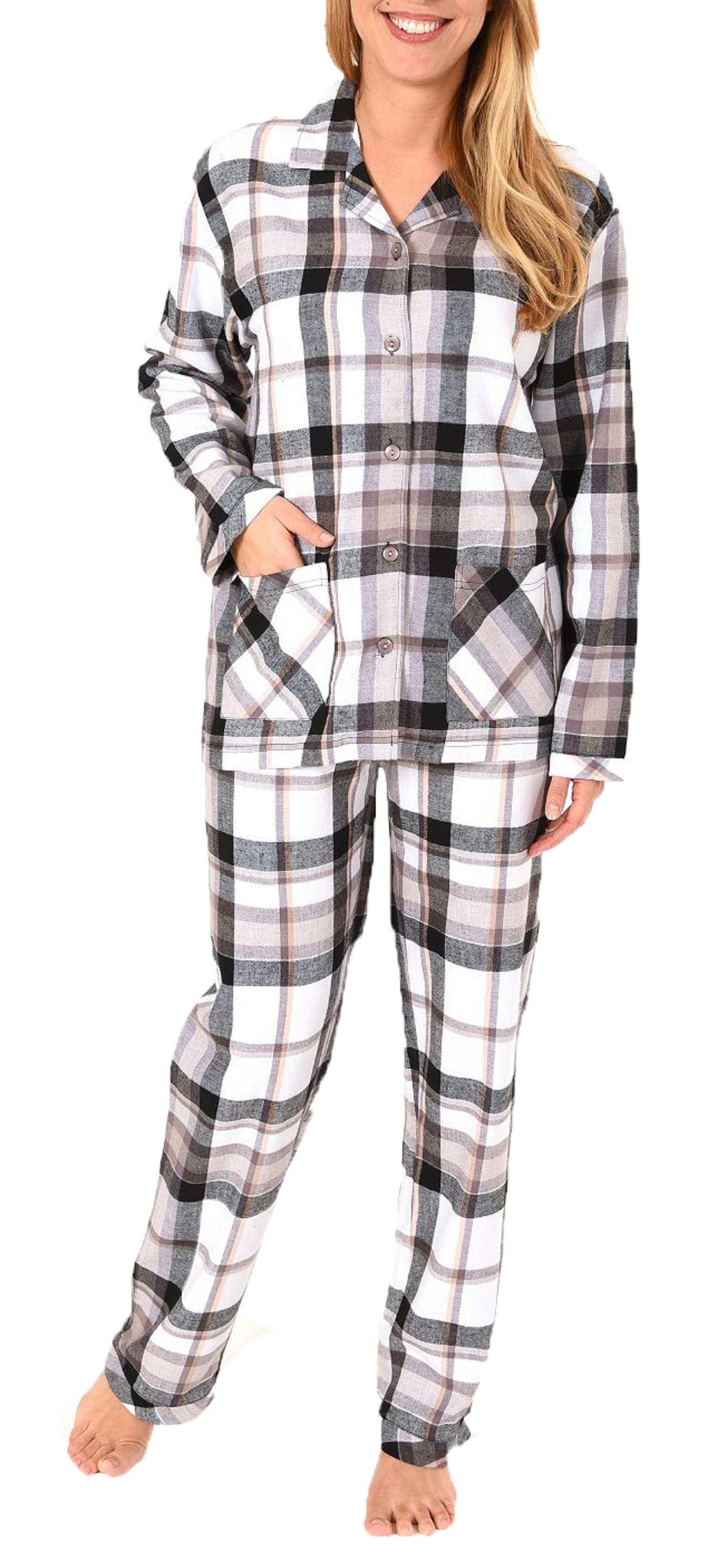 Damen Flanell Pyjama Schlafanzug in edlen Karodesign - auch in Übergrössen 201 95 243