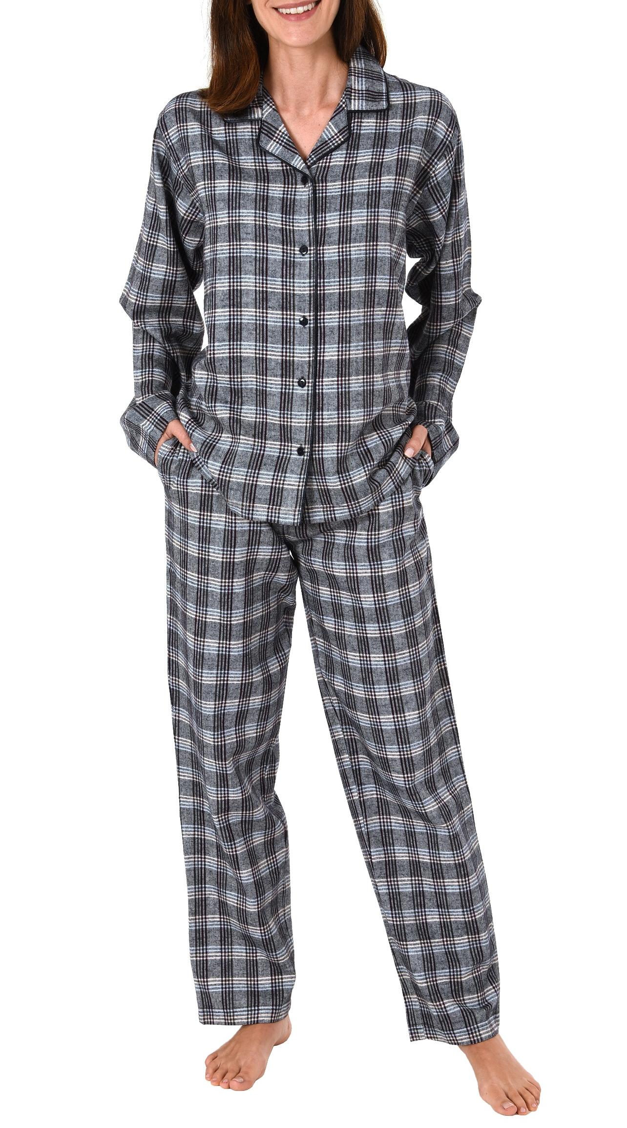 Damen Flanell Pyjama Schlafanzug langarm kariert  auch in Übergrößen 281 201 95 991