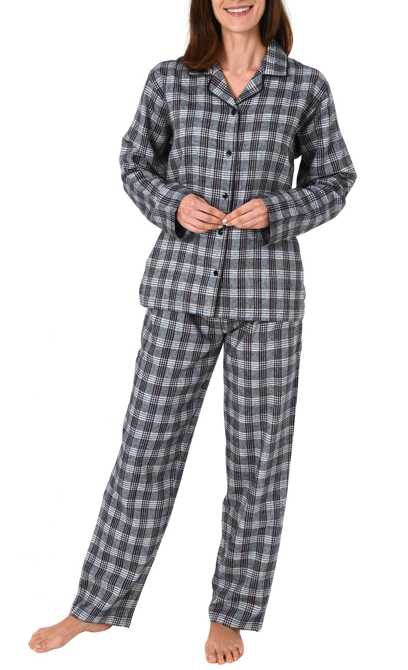 Damen Flanell Pyjama Schlafanzug langarm kariert  auch in Übergrößen 281 201 95 991