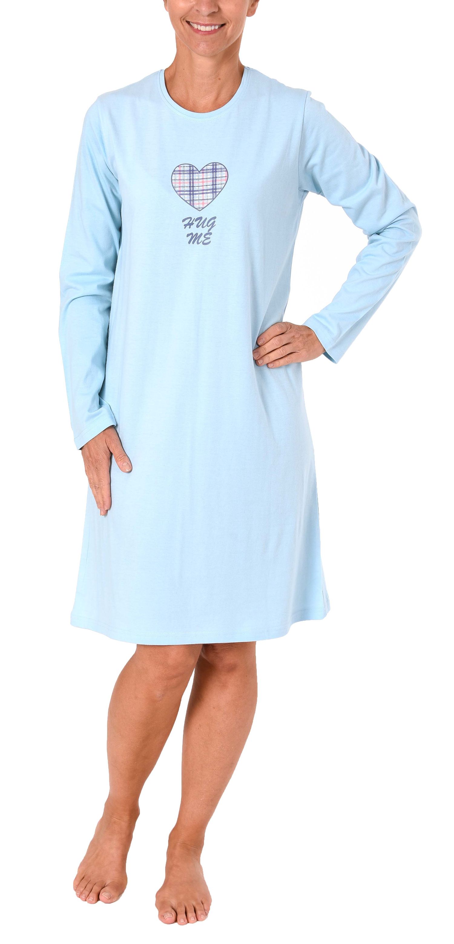 Damen Nachthemd Bigshirt langarm mit Herz als Motivprint - 281 213 90 153