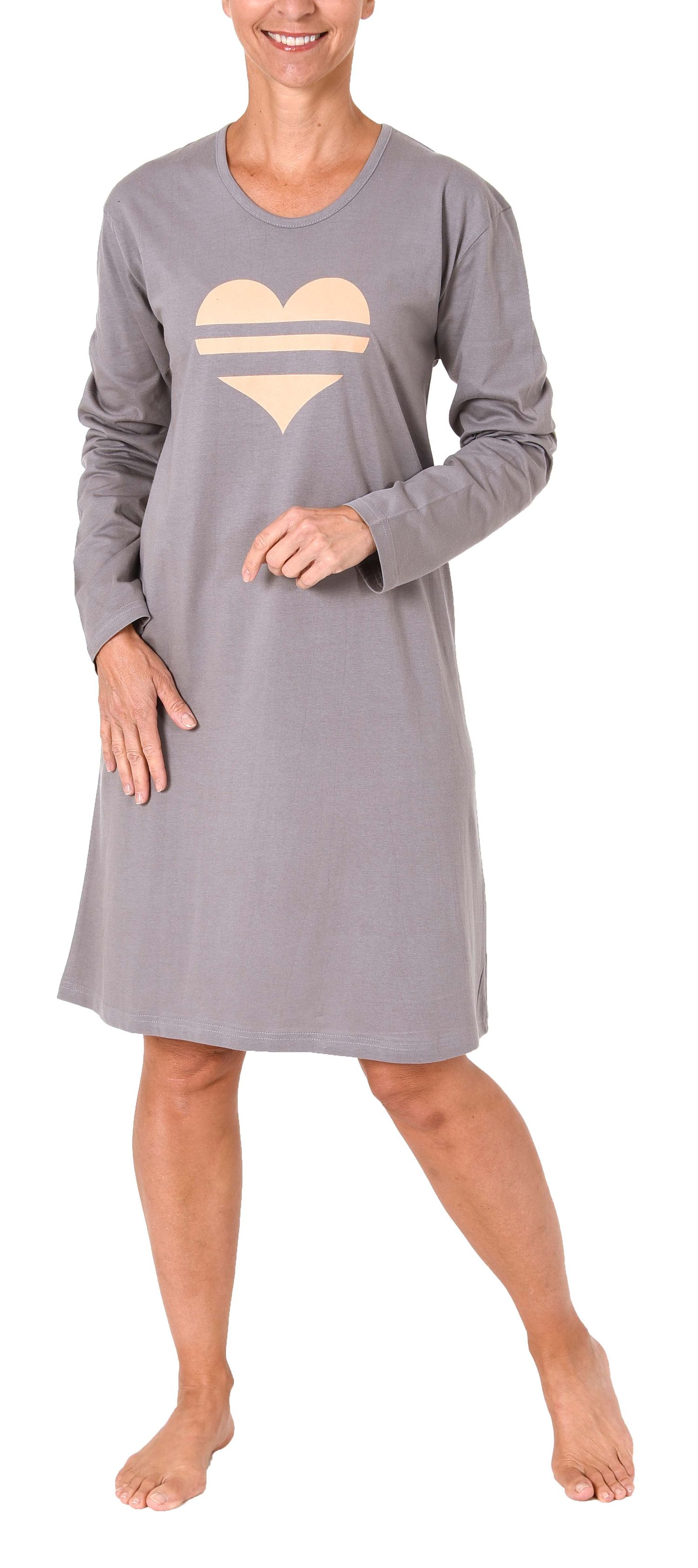 Lässiges Damen Nachthemd Bigshirt langarm mit Herzmotiv - 281 213 90 410