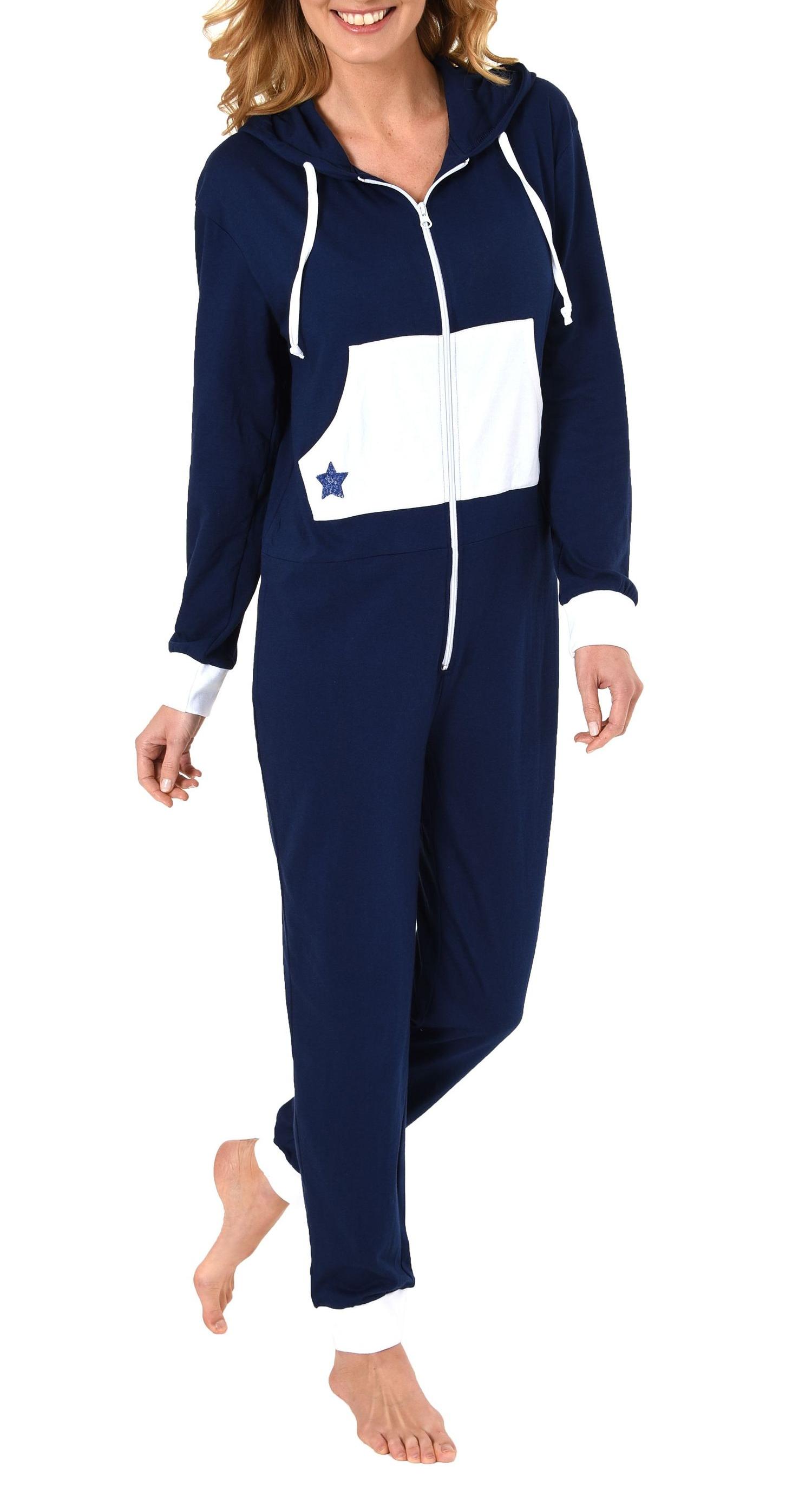 Damen Schlafanzug Einteiler Jumpsuit Overall mit Sterne Motiv - 281 267 90 842