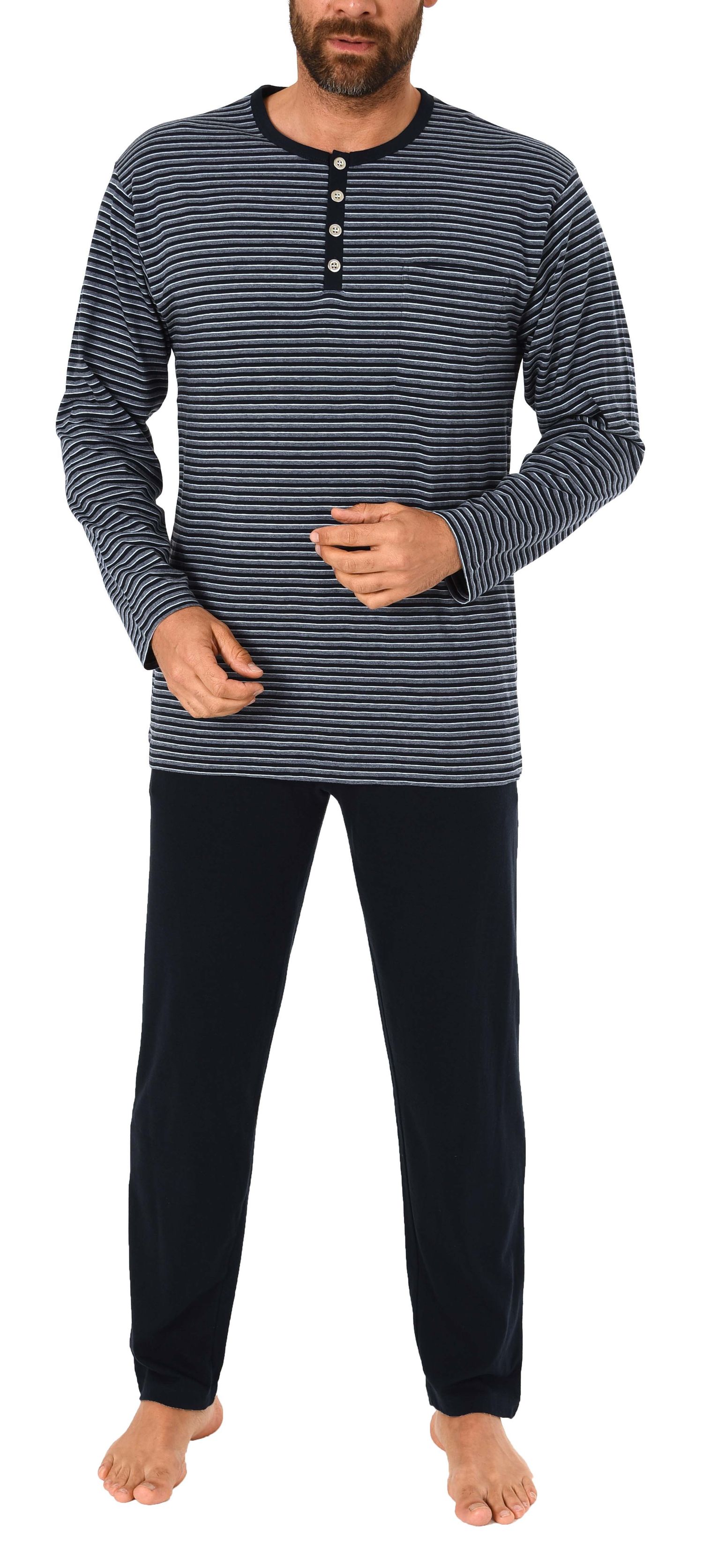 Edler Herren Pyjama, langärmliger Schlafanzug mit Ringeln und Knopfleiste, Gr. 48-70 - 281 101 90 772