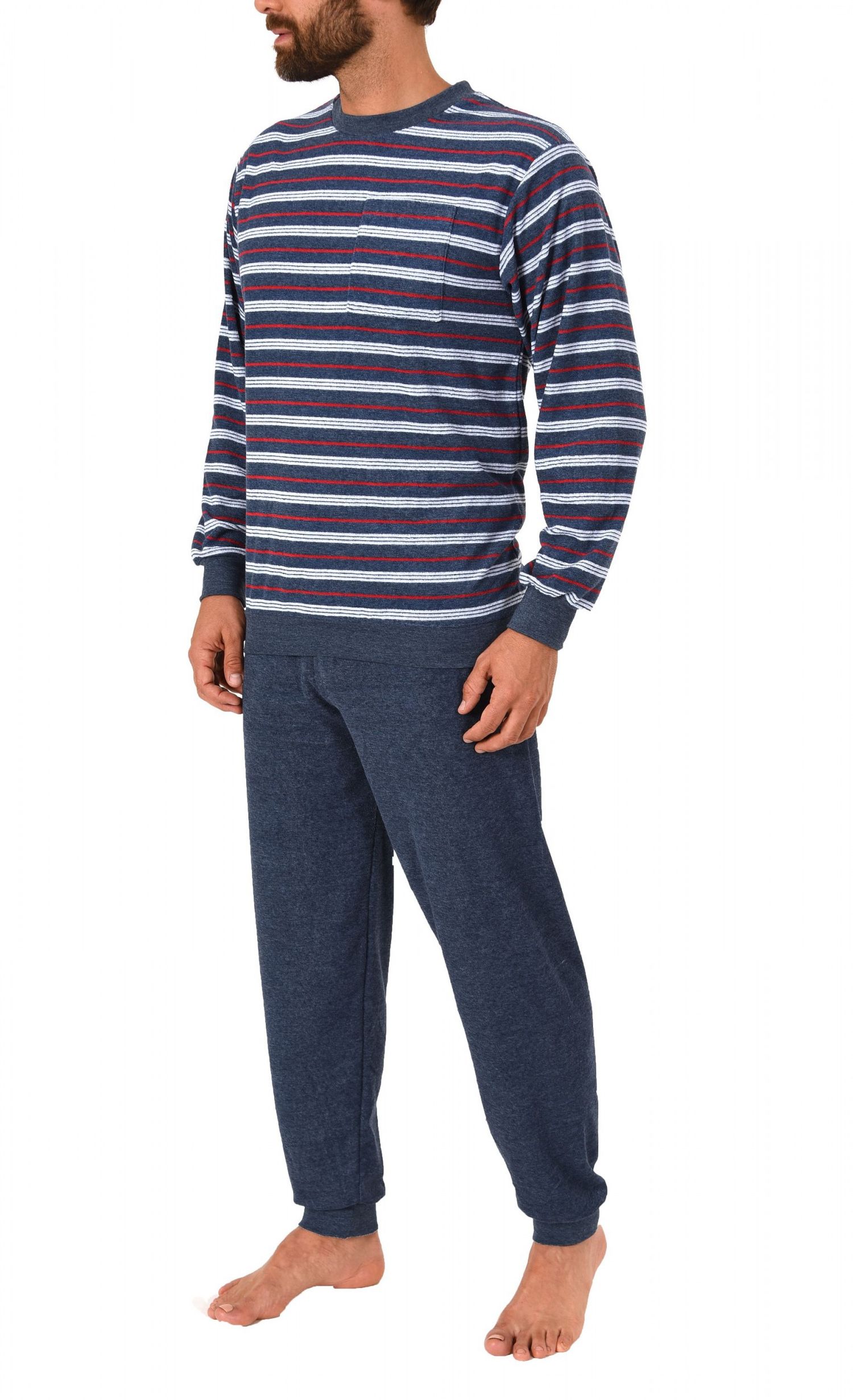 Herren Übergrössen Frottee Pyjama Schlafanzug lang mit Bündchen in grossen Grössen bis Gr. 70