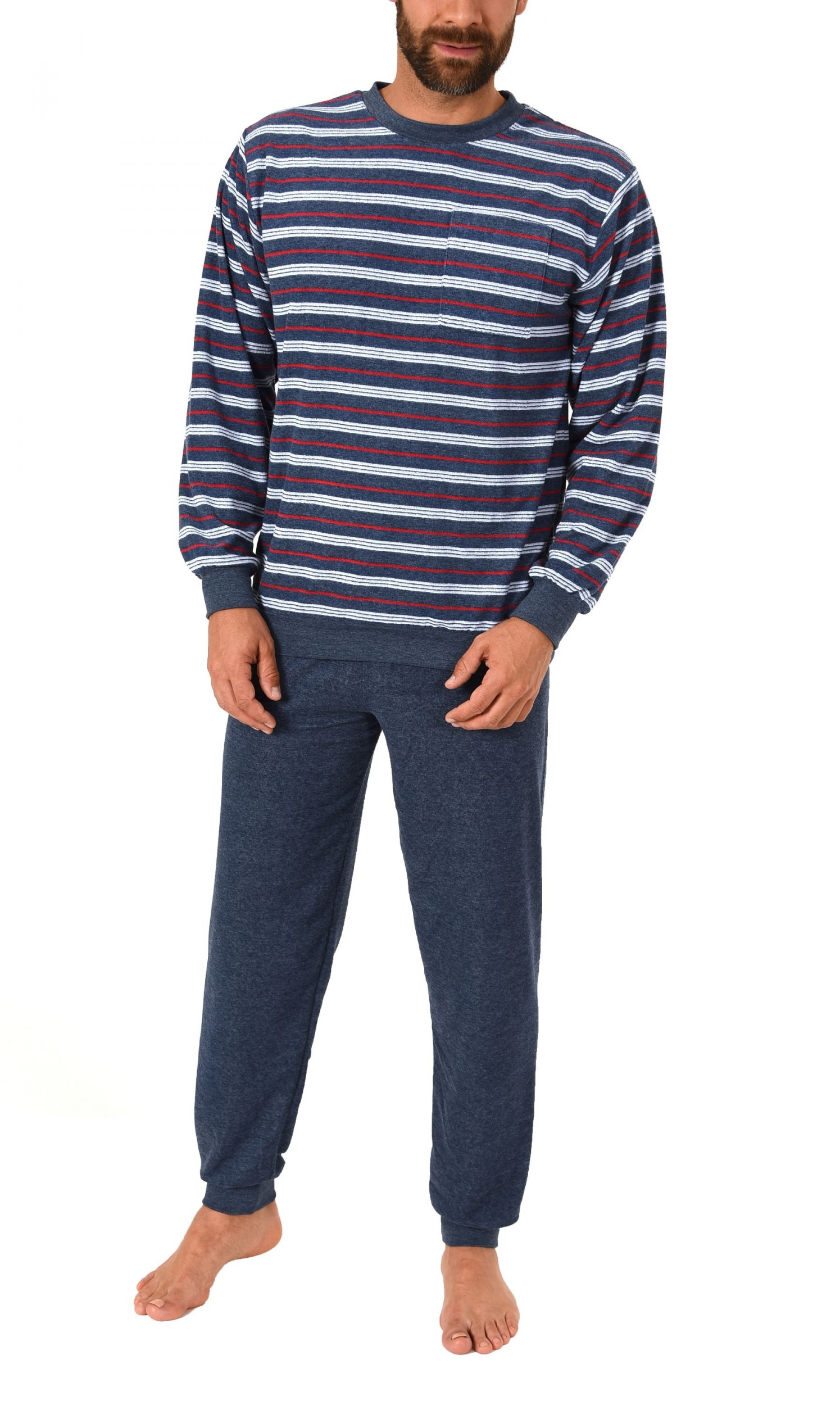 Herren Übergrössen Frottee Pyjama Schlafanzug lang mit Bündchen in grossen Grössen bis Gr. 70