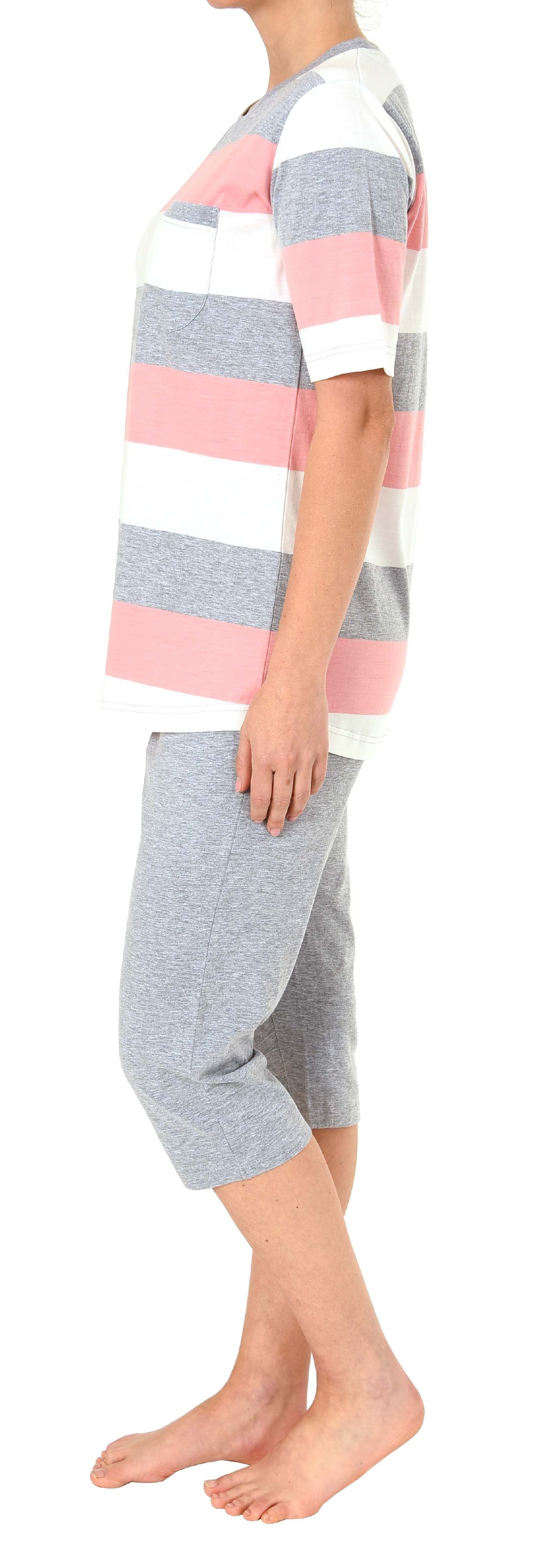 Damen Capri Pyjama kurzarm in wunderschöner Block Streifen Optik - auch in Übergrössen - 191 204 90 101 Damen Capri Pyjama kurzarm in wunderschöner Block Streifen Optik - auch in Übergrössen - 191 204 90 101