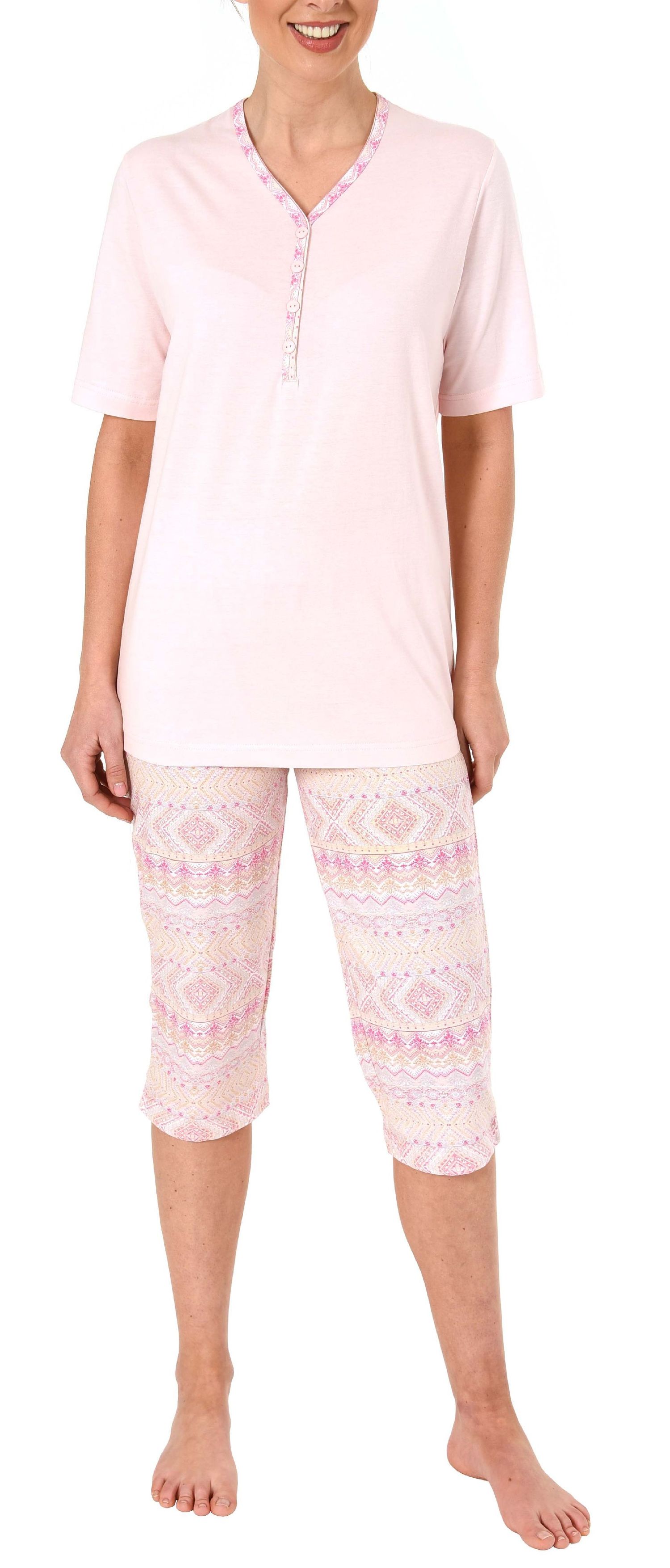 Damen Capri Pyjama kurzarm Ethnolook – auch in Übergrössen bis Grösse 60/62 – 204 90 226