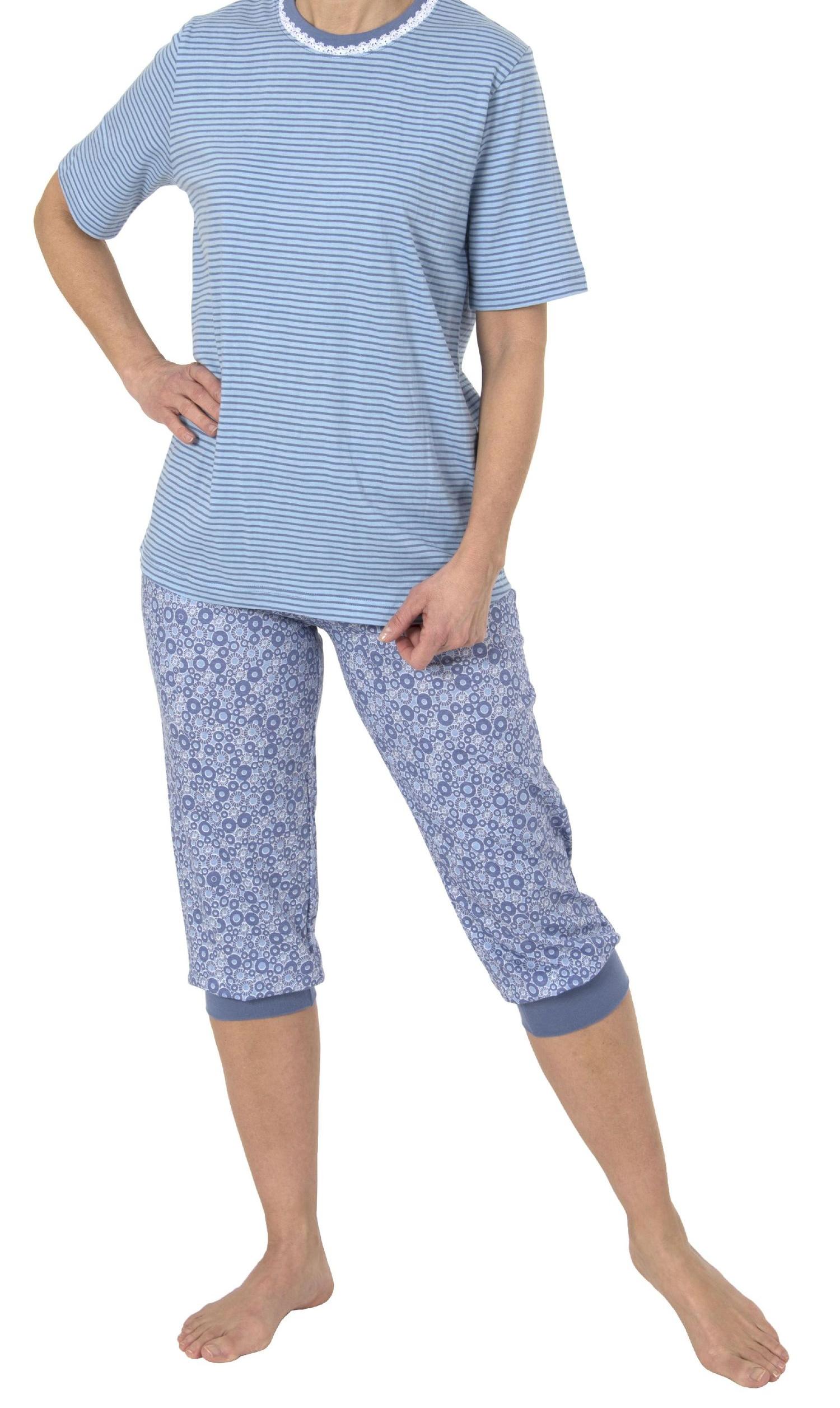Damen Capri Pyjama kurzarm und mit Spitzenbesatz– auch in Übergrössen bis Grösse 60/62 - 191 204 90 838
