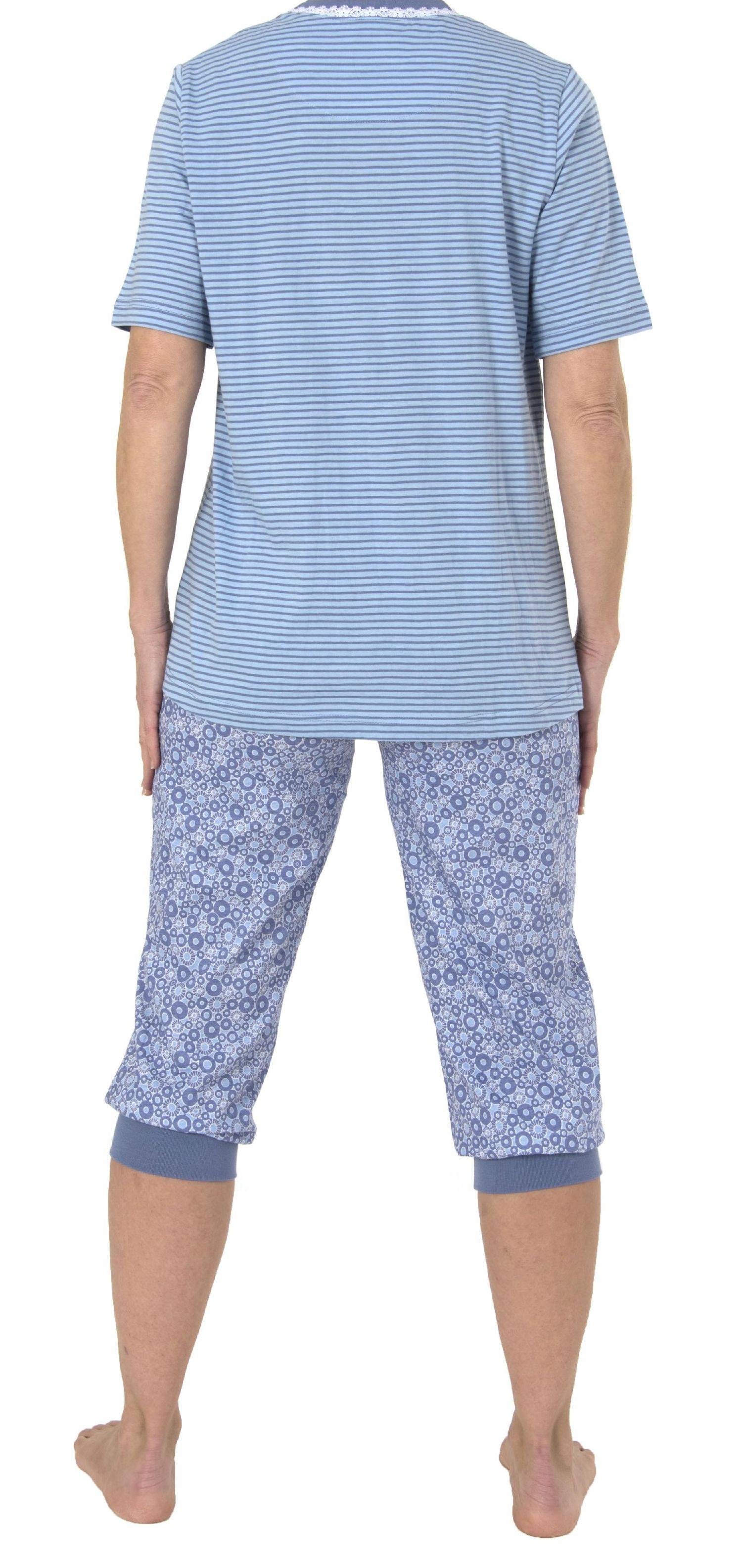 Damen Capri Pyjama kurzarm und mit Spitzenbesatz– auch in Übergrössen bis Grösse 60/62 - 191 204 90 838