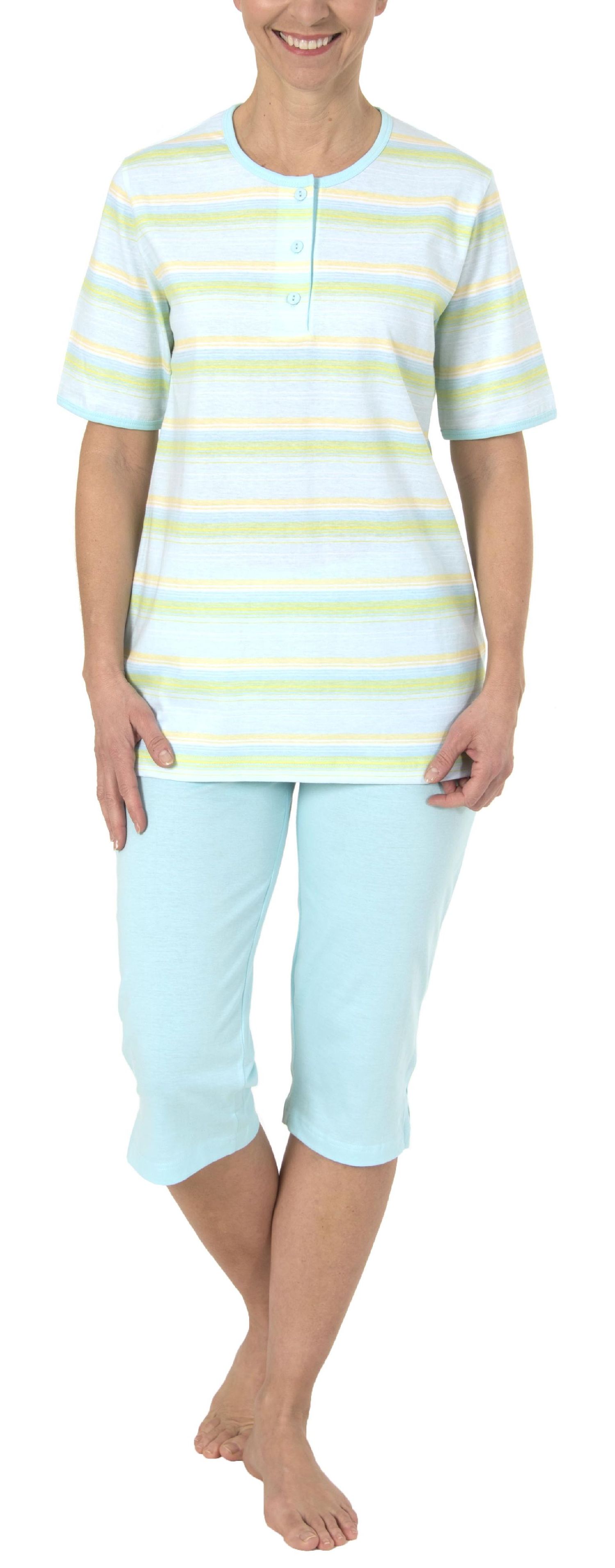 Damen Capri Pyjama Schlafanzug kurzarm in zarter pastellfarbenen Streifenoptik 204 90 863 Damen Capri Pyjama Schlafanzug kurzarm in zarter pastellfarbenen Streifenoptik 204 90 863