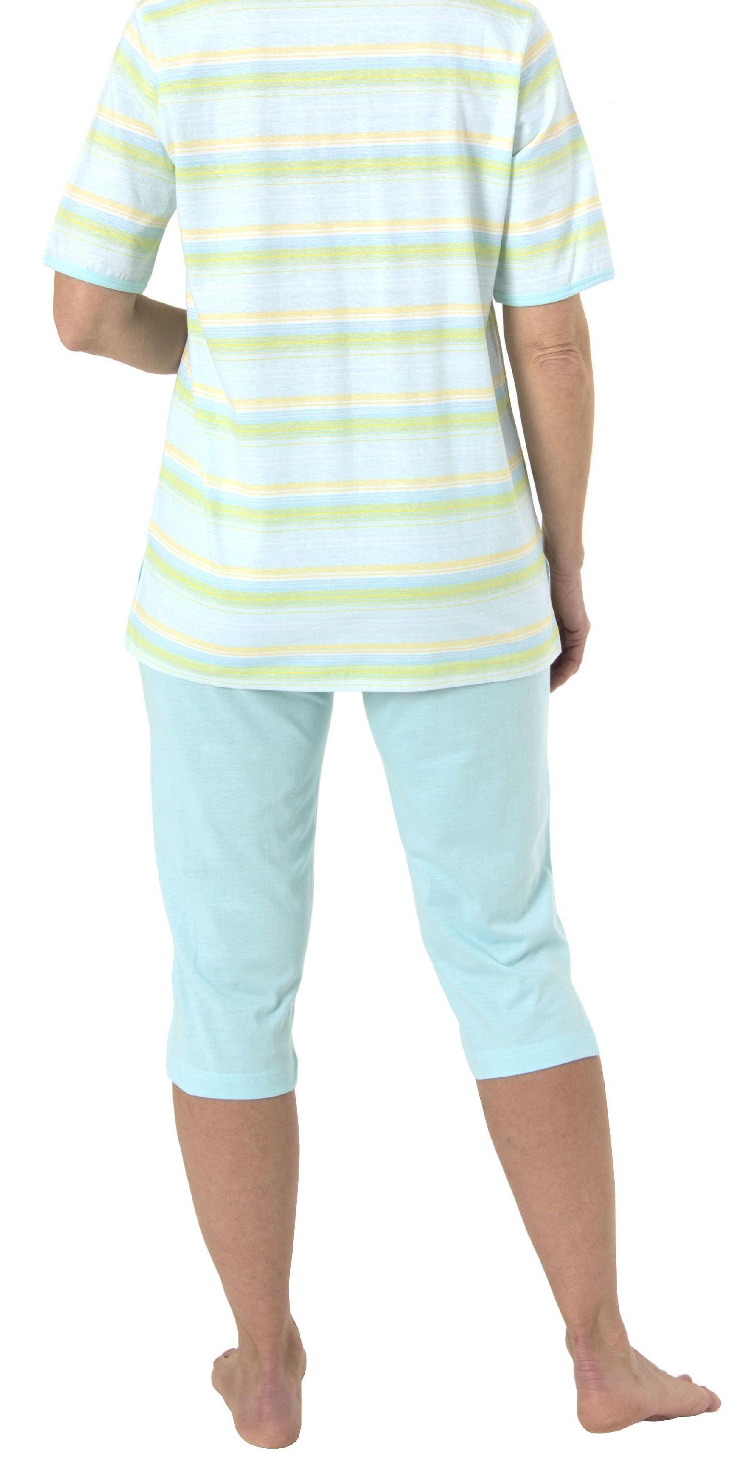 Damen Capri Pyjama Schlafanzug kurzarm in zarter pastellfarbenen Streifenoptik 204 90 863 Damen Capri Pyjama Schlafanzug kurzarm in zarter pastellfarbenen Streifenoptik 204 90 863