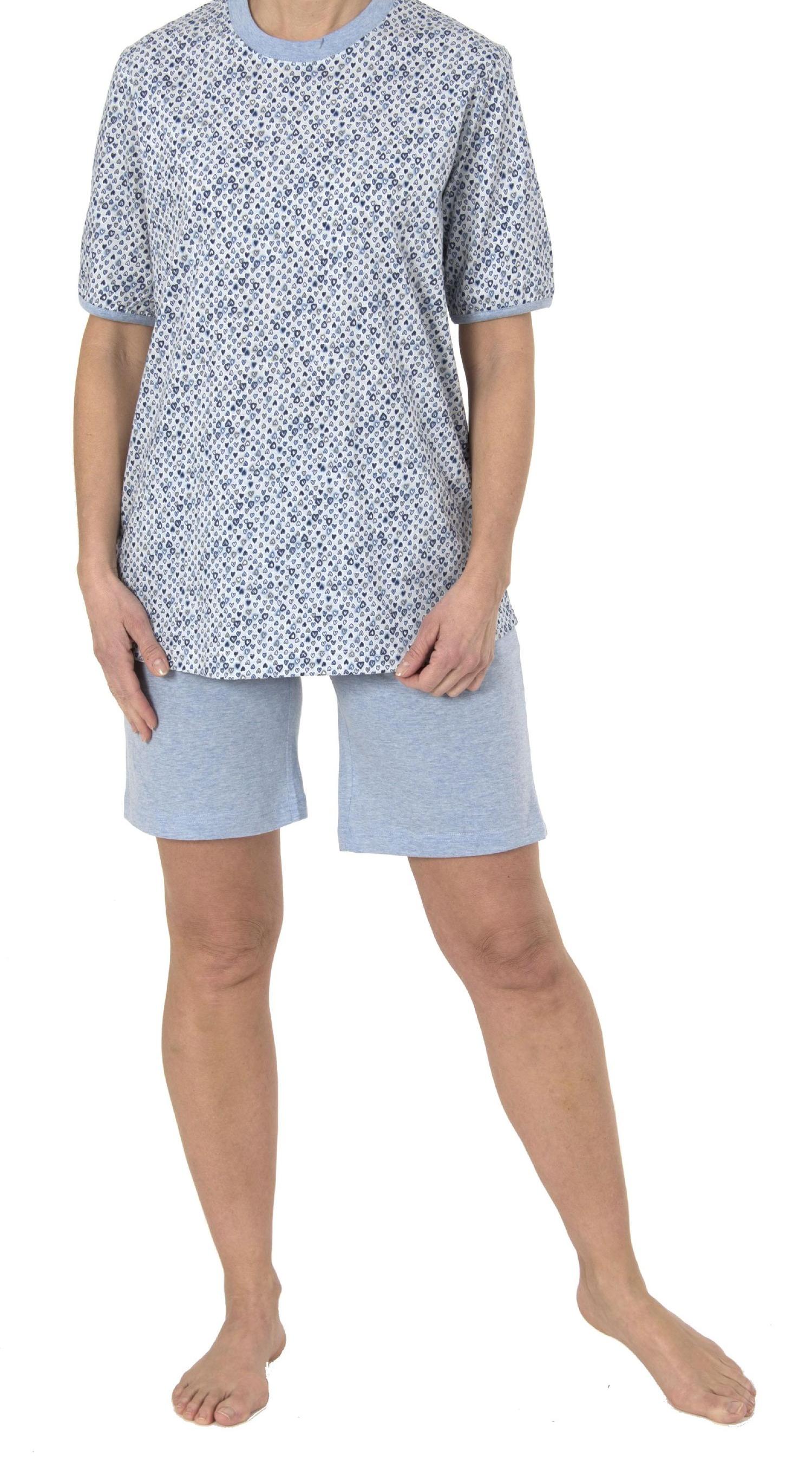 Damen Shorty Pyjama kurzarm im edlem Herz/Tupfen/Punkte-Design 191 205 90 218