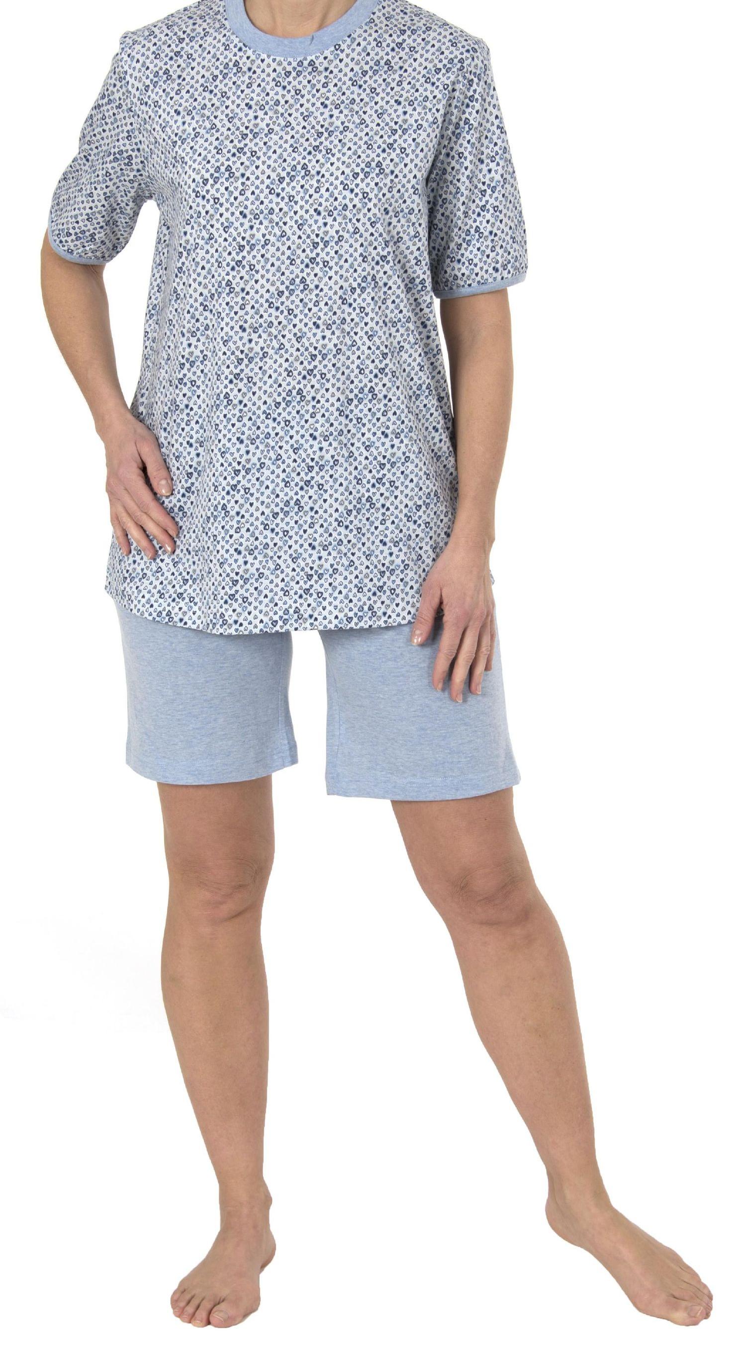 Damen Shorty Pyjama kurzarm im edlem Herz/Tupfen/Punkte-Design 191 205 90 218
