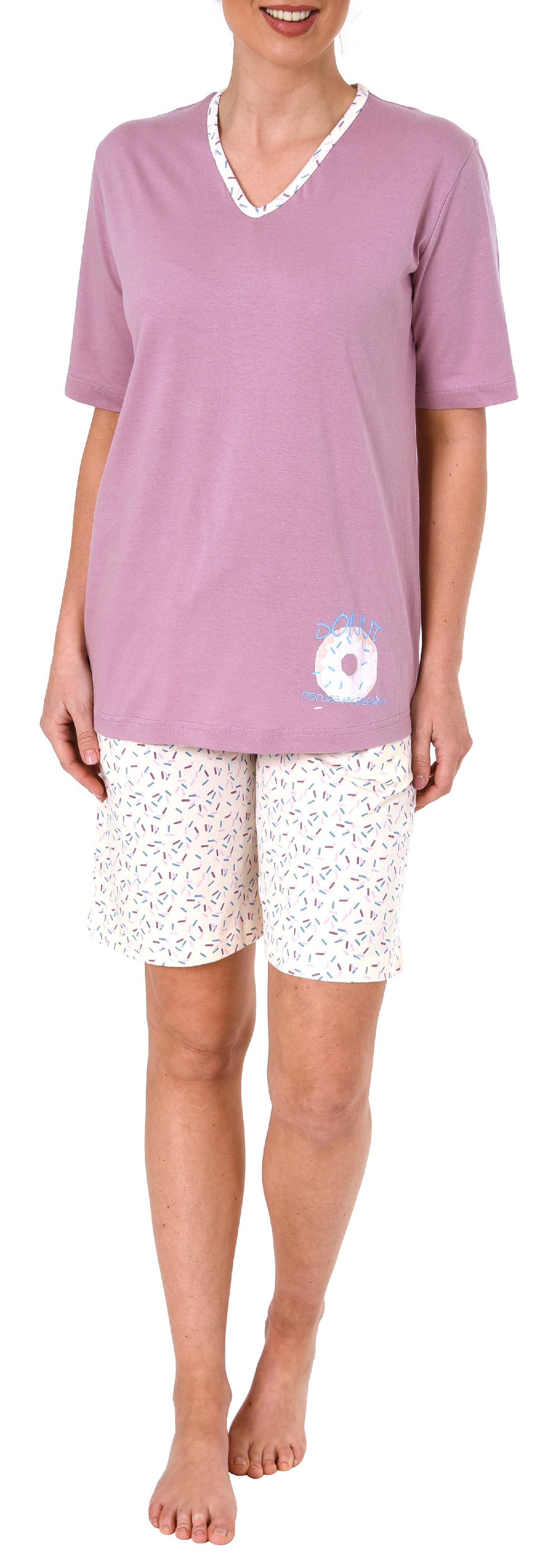 Süsser Damen Shorty-Pyjama Schlafanzug kurzarm mit Donut als Motiv - 191 205 90 222 Süsser Damen Shorty-Pyjama Schlafanzug kurzarm mit Donut als Motiv - 191 205 90 222
