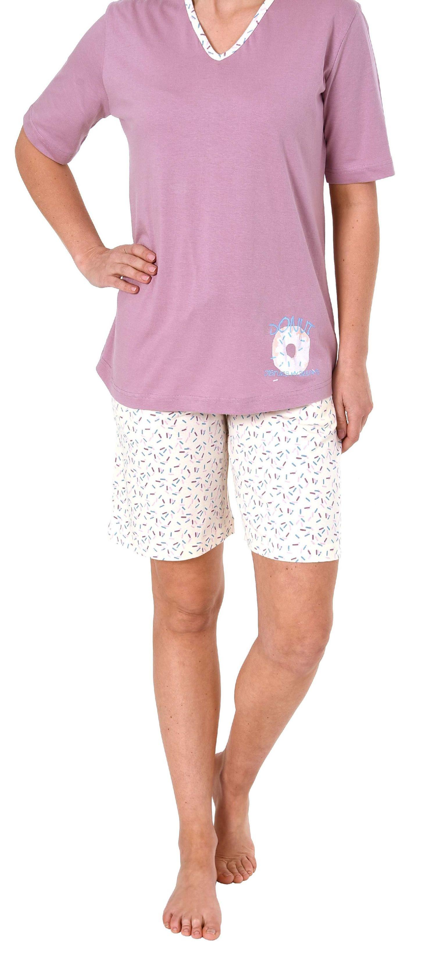 Süsser Damen Shorty-Pyjama Schlafanzug kurzarm mit Donut als Motiv - 191 205 90 222 Süsser Damen Shorty-Pyjama Schlafanzug kurzarm mit Donut als Motiv - 191 205 90 222