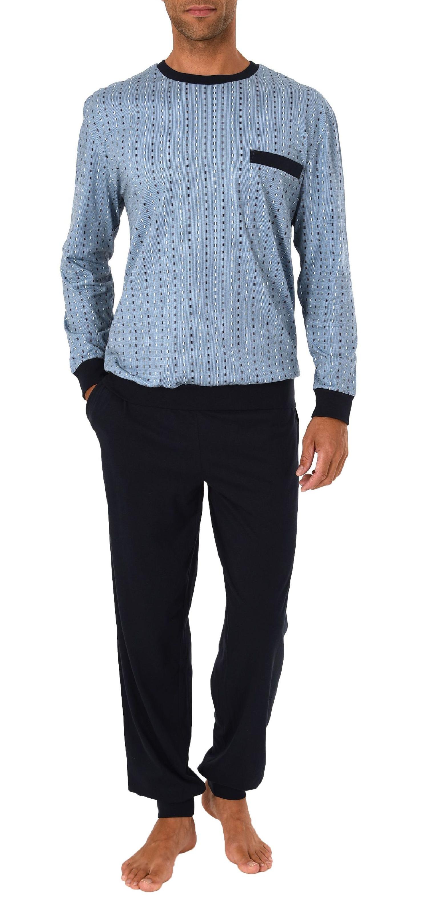 Herren Pyjama Schlafanzug lang mit Bündchen, Minimalprint - 191 101 90 505