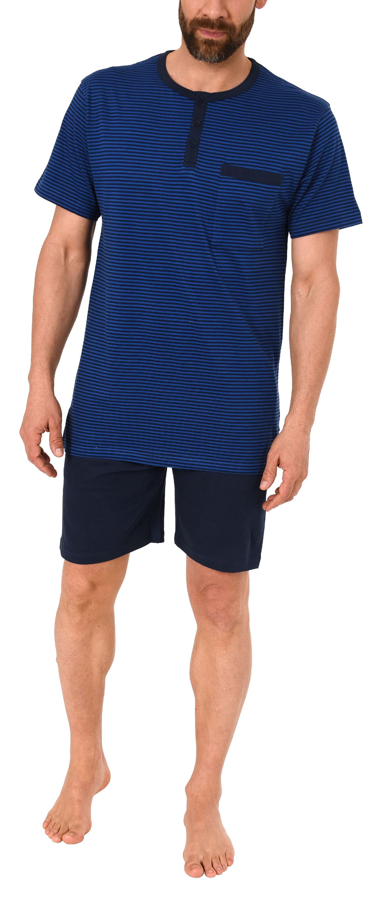 Herren Shorty Pyjama kurzarm in lässiger Streifenoptik und mit Knopfleiste 191 105 90 504
