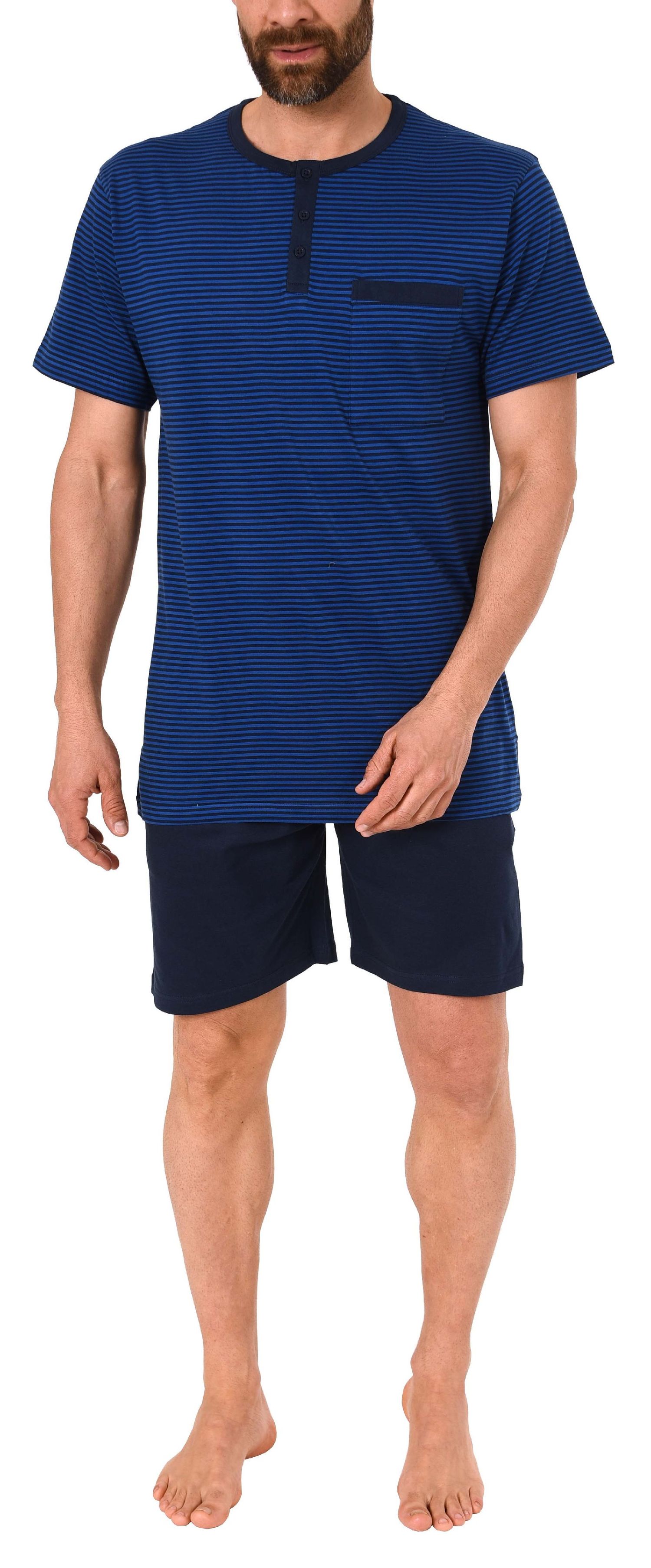 Herren Shorty Pyjama kurzarm in lässiger Streifenoptik und mit Knopfleiste 191 105 90 504