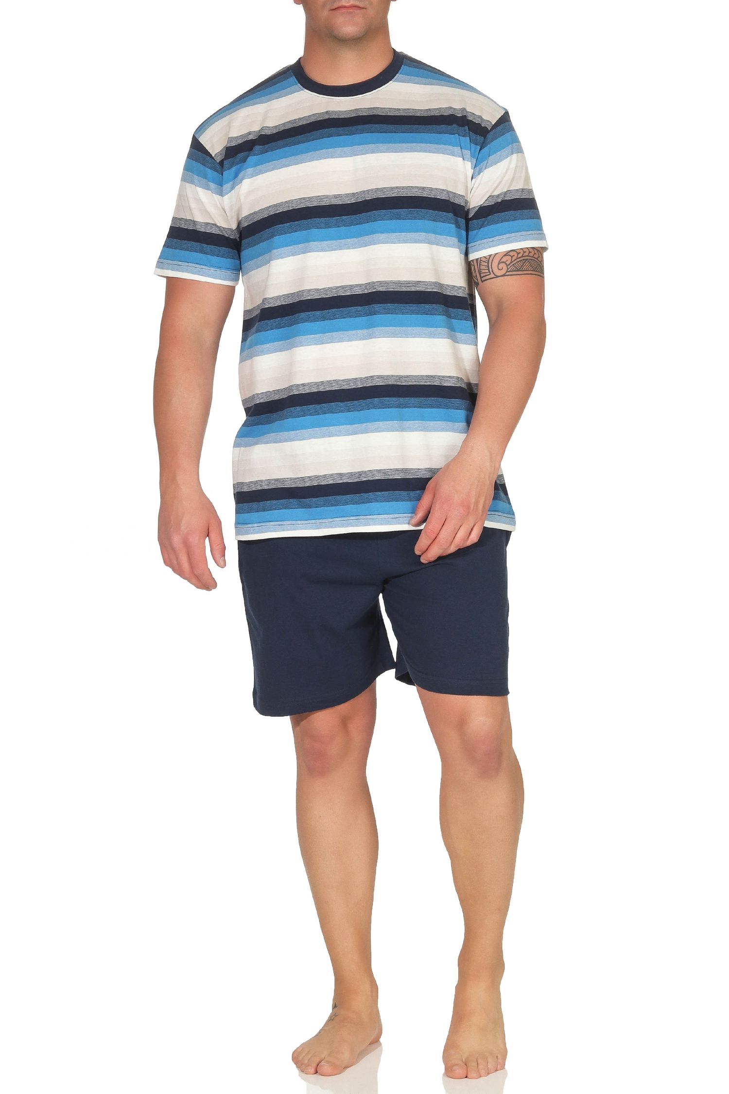 Herren Pyjama Shorty Schlafanzug kurzarm in toller Blockstreifenoptik - 191 105 90 977