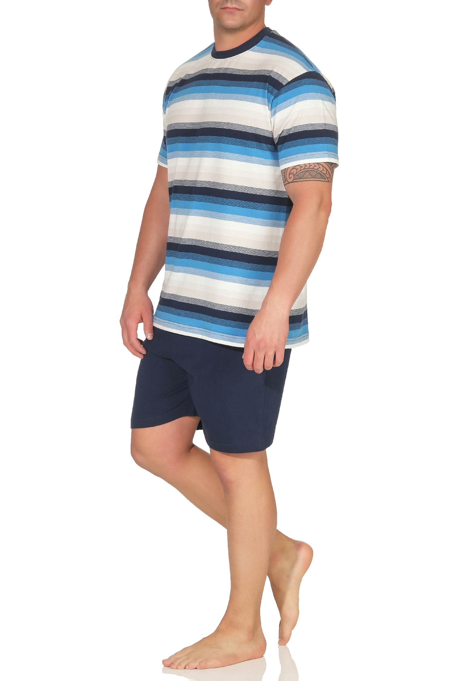 Herren Pyjama Shorty Schlafanzug kurzarm in toller Blockstreifenoptik - 191 105 90 977
