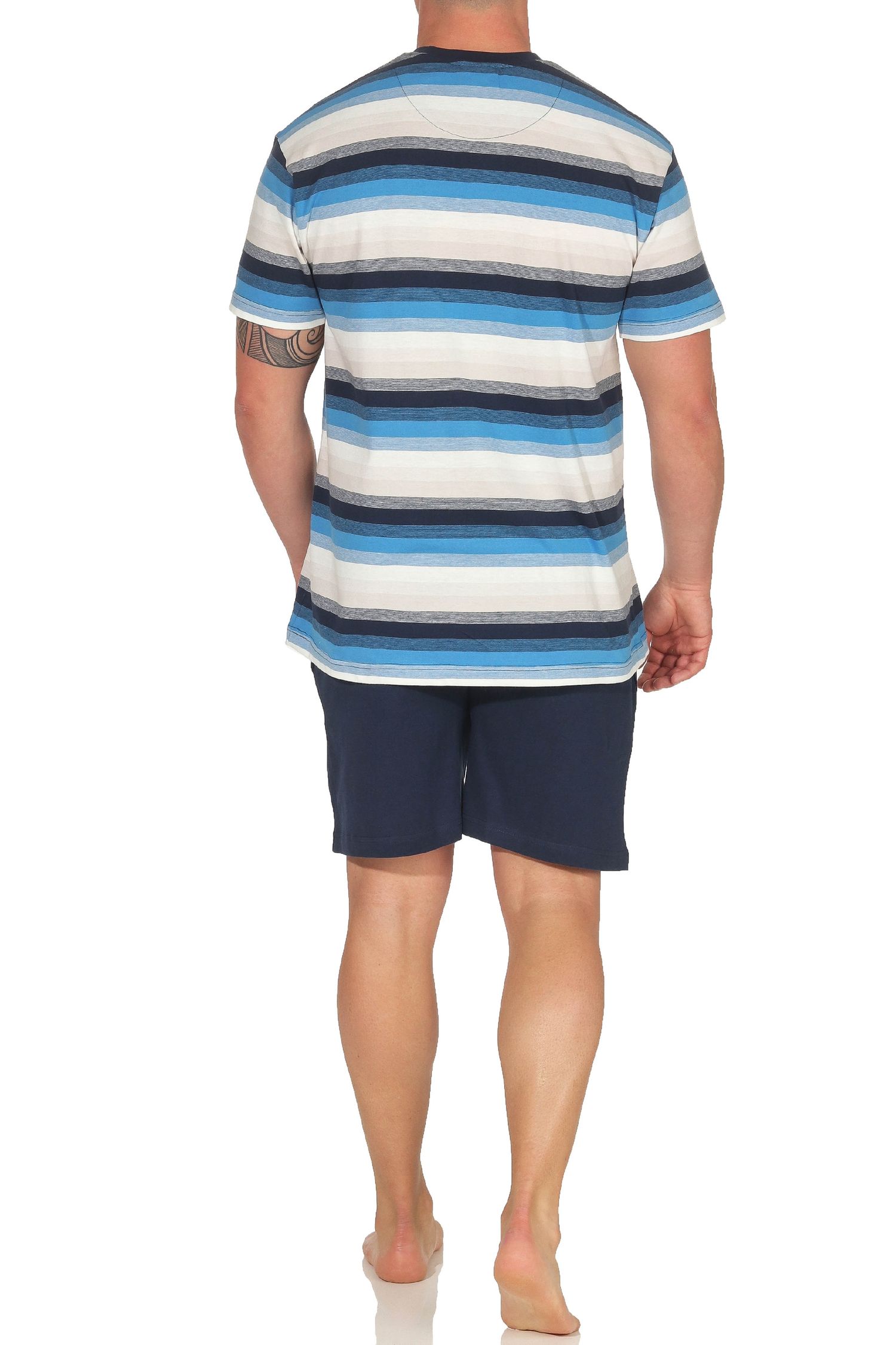 Herren Pyjama Shorty Schlafanzug kurzarm in toller Blockstreifenoptik - 191 105 90 977