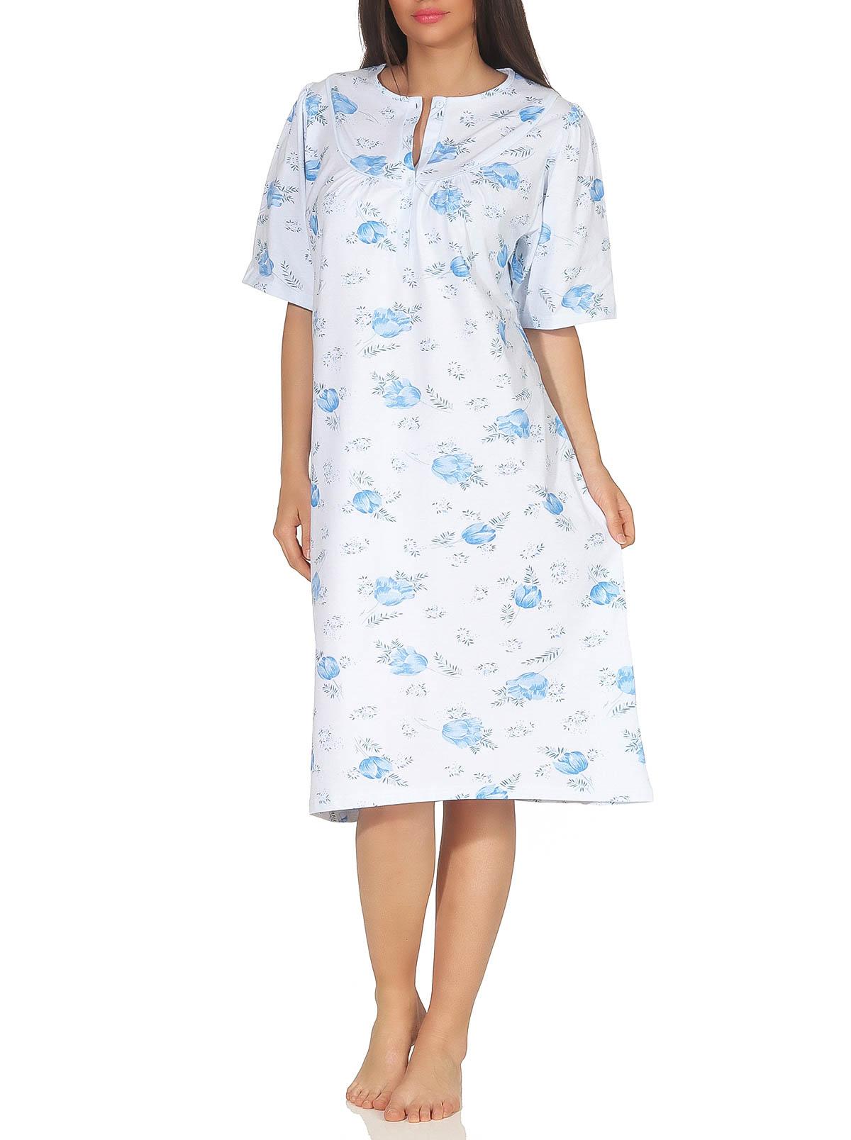 Damen kurzarm Nachthemd fraulich, 105 cm Länge, florales Muster – 63544
