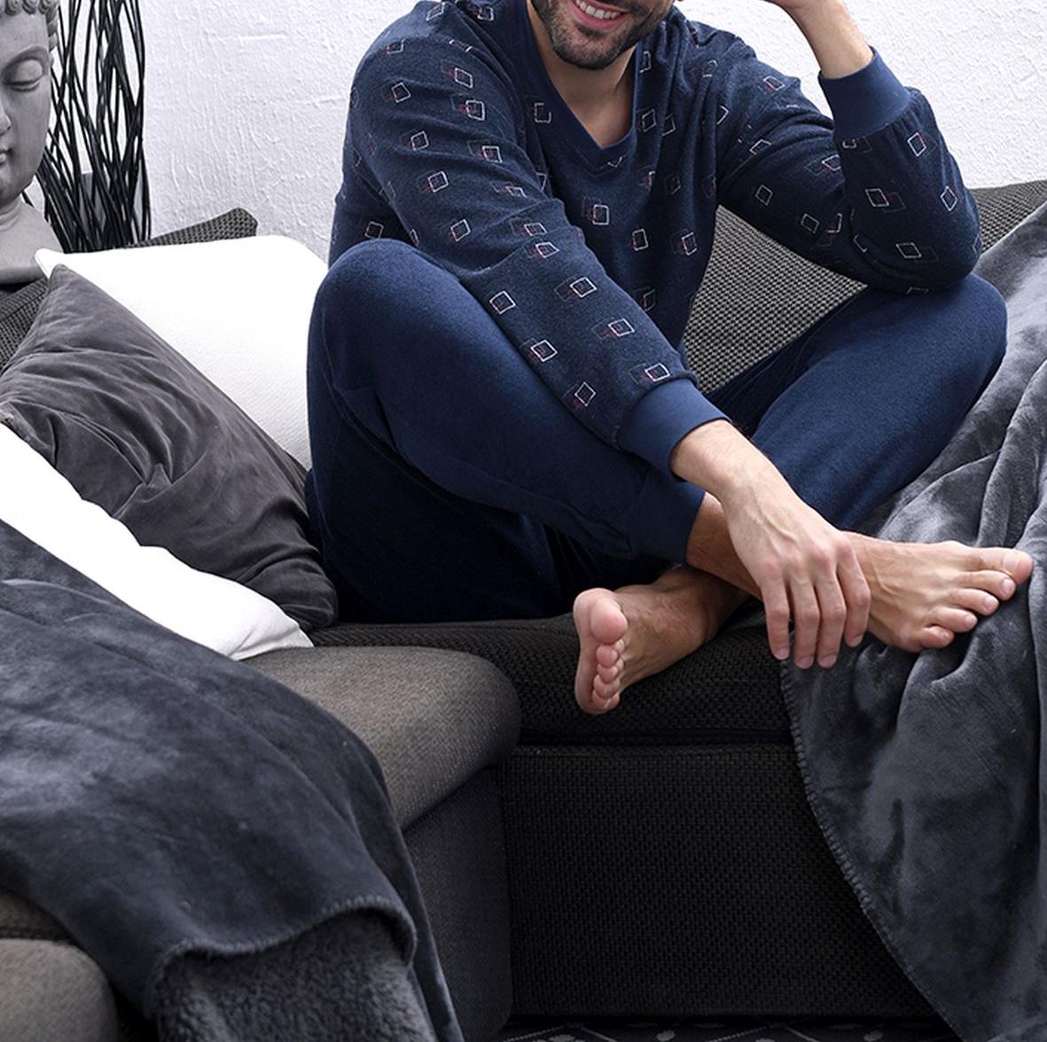 Herren Frottee Pyjama lang mit Bündchen - auch in Übergrössen bis Gr. 70 -  291 101 93 454