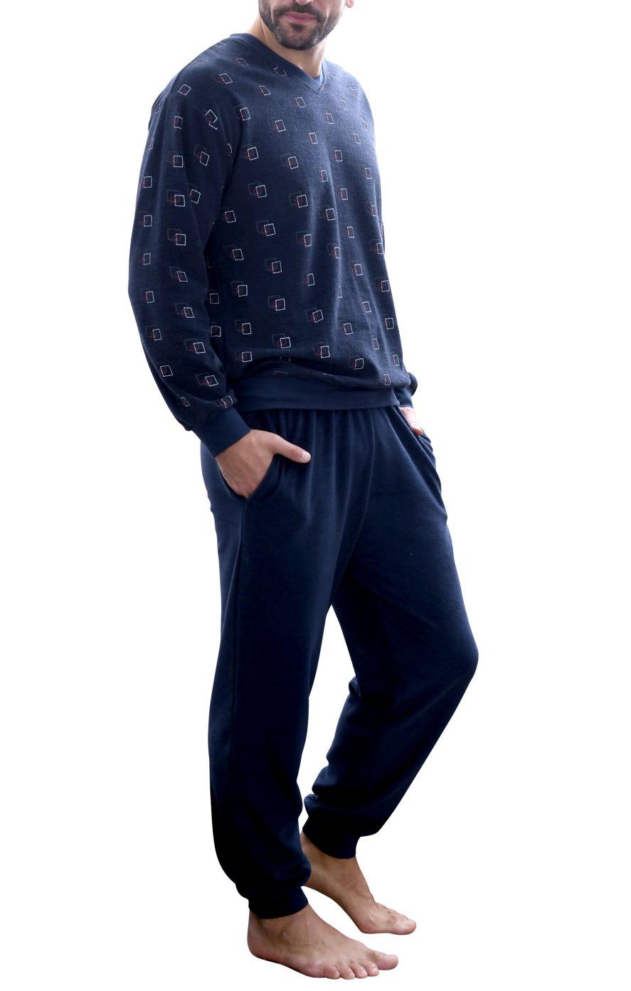 Herren Frottee Pyjama lang mit Bündchen - auch in Übergrössen bis Gr. 70 -  291 101 93 454